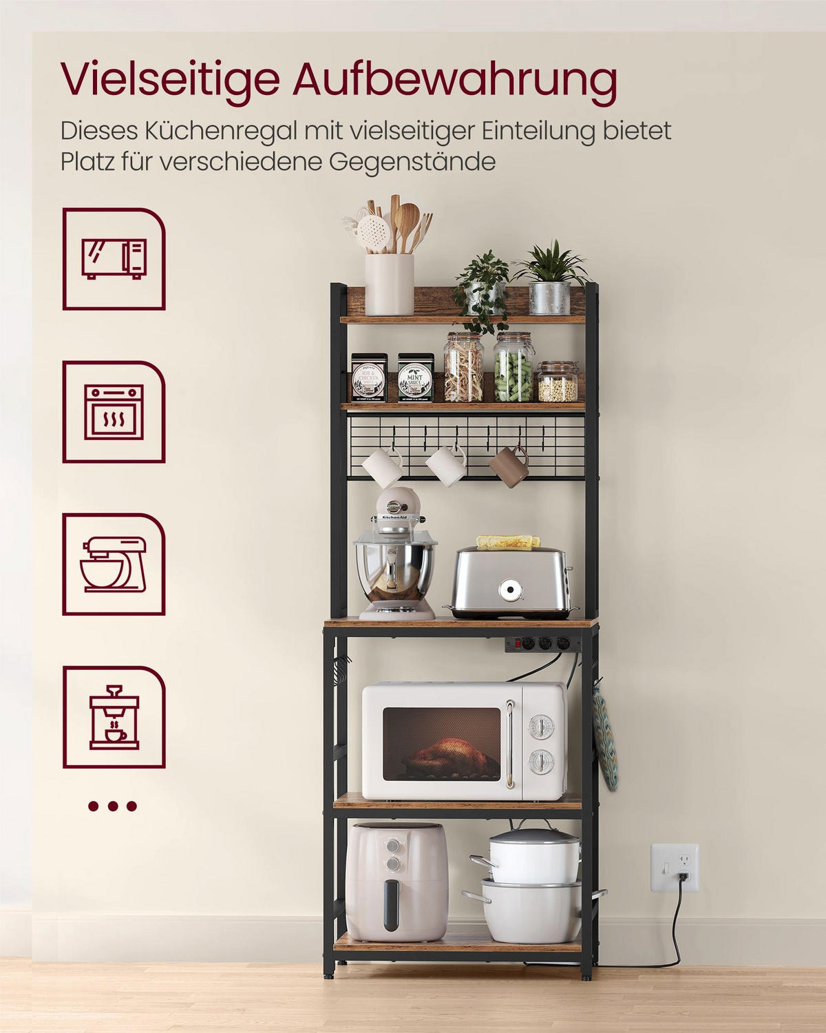 KÜCHENREGAL RIGA - Braun, Metall (60/170/40cm) - Hansiro