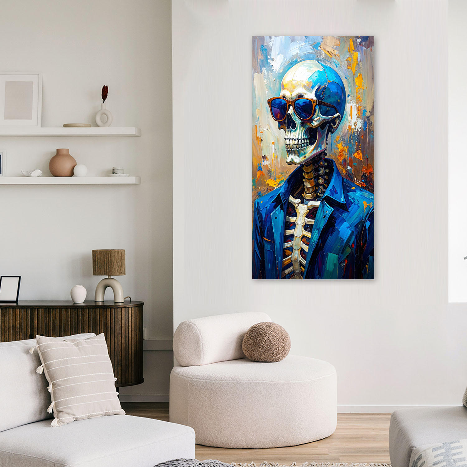 LEINWANDBILD Schädel mit Brille 50x100cm - Blau, Textil (50/100cm) - Feeby