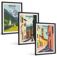 BILDER SET 3er Set - 40x60 cm Schwarzer Rahmen - Berglandschaften und Italien - Schwarz, Kunststoff (40/60cm) - TULUP