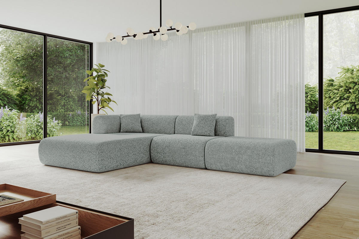 ECKSOFA Ottomane Links OVLY-L 289x176x71 Grün Chenille - Dunkelgrün/Schwarz, Holzwerkstoff/Kunststoff (176/289cm) - ALTDECOR