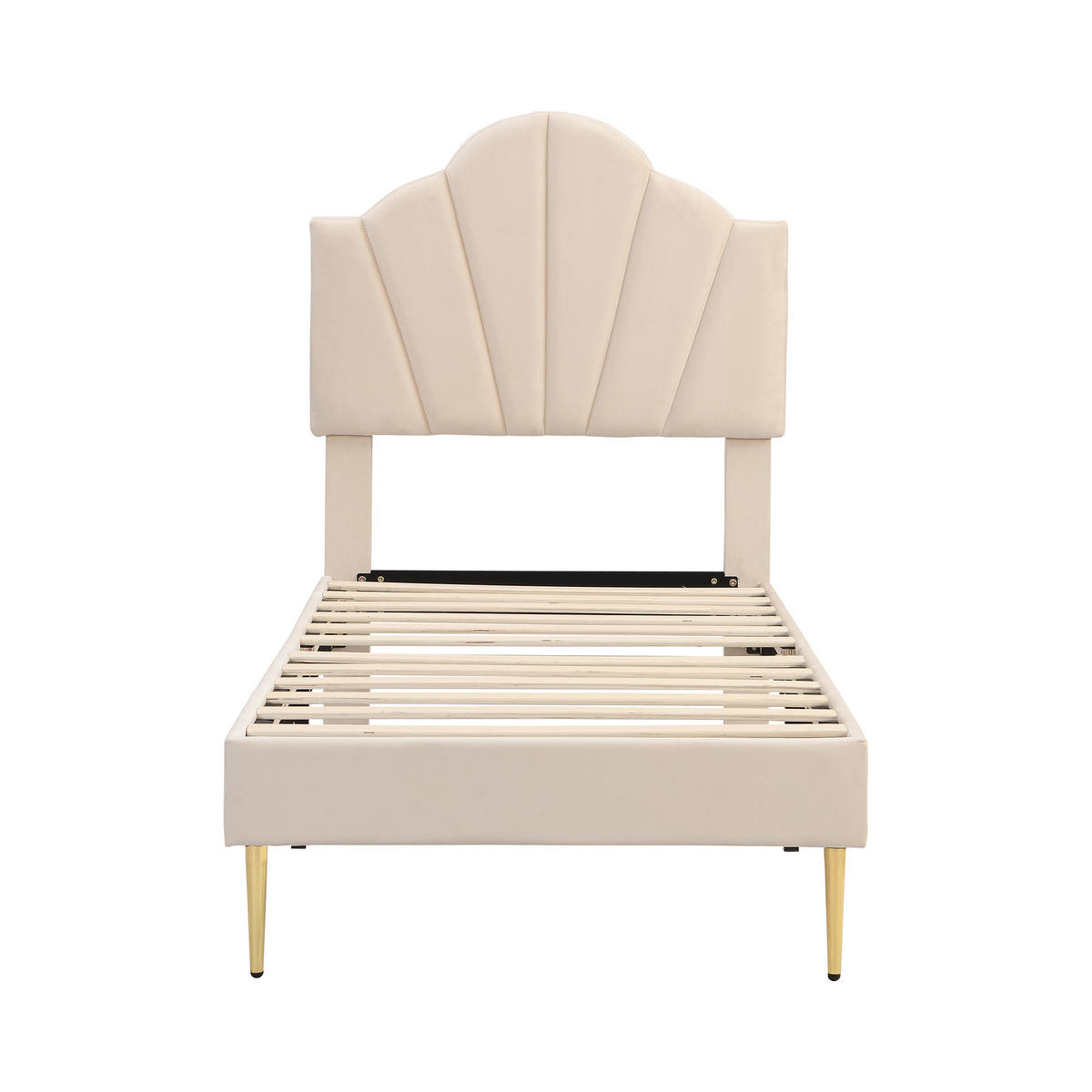 POLSTERBETT aus Samt 90x200 cm in Beige mit verstellbarem Kopfteil - Beige, Textil (90/200cm) - Modfu