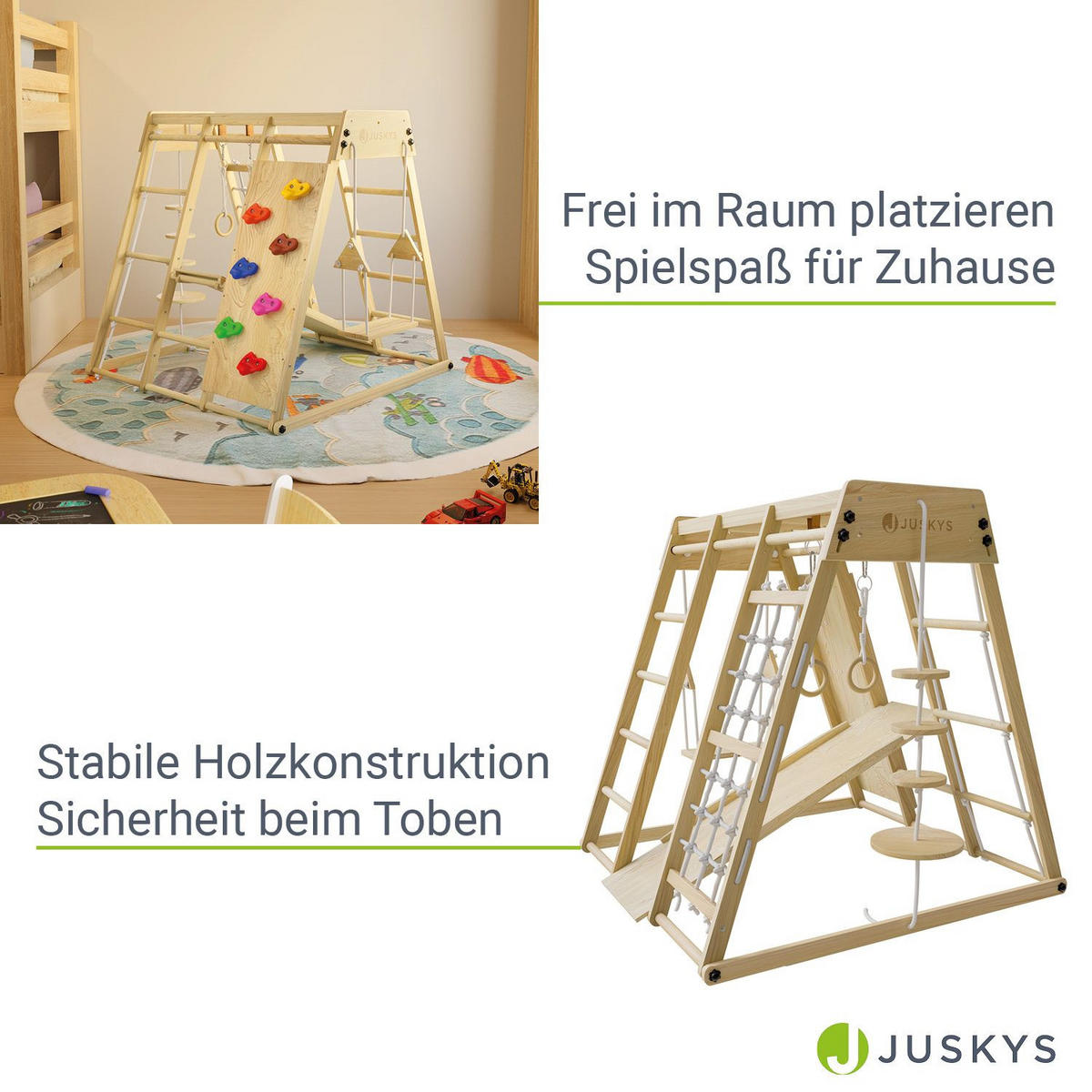 KLETTERGERÜST MAXI für Kinder mit Rutsche - Naturfarben, Holz (119/124cm) - Juskys