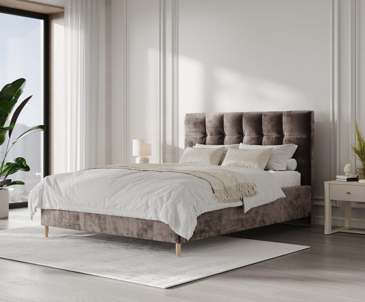 POLSTERBETT Cora 160/200 cm Braun im Lotta Stoff - Naturfarben/Braun, Holz/Holzwerkstoff (160/200cm) - AltaBeds