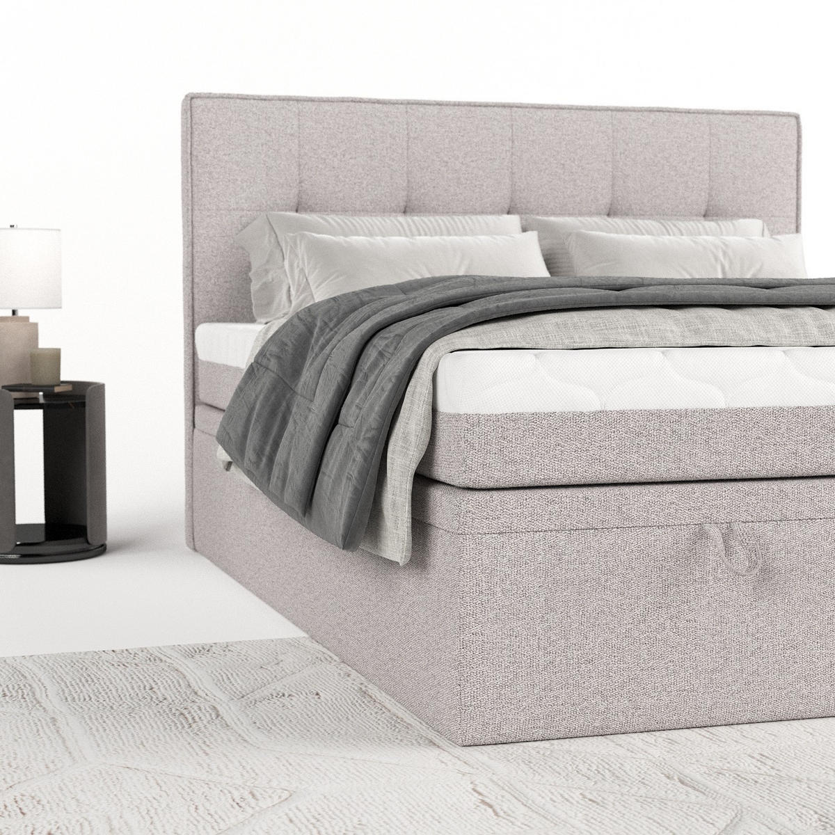 BOXBETT Arivo 200/200 cm Beige im Riva Stoff - Beige/Schwarz, Holz/Holzwerkstoff (200/200cm) - AltaBeds