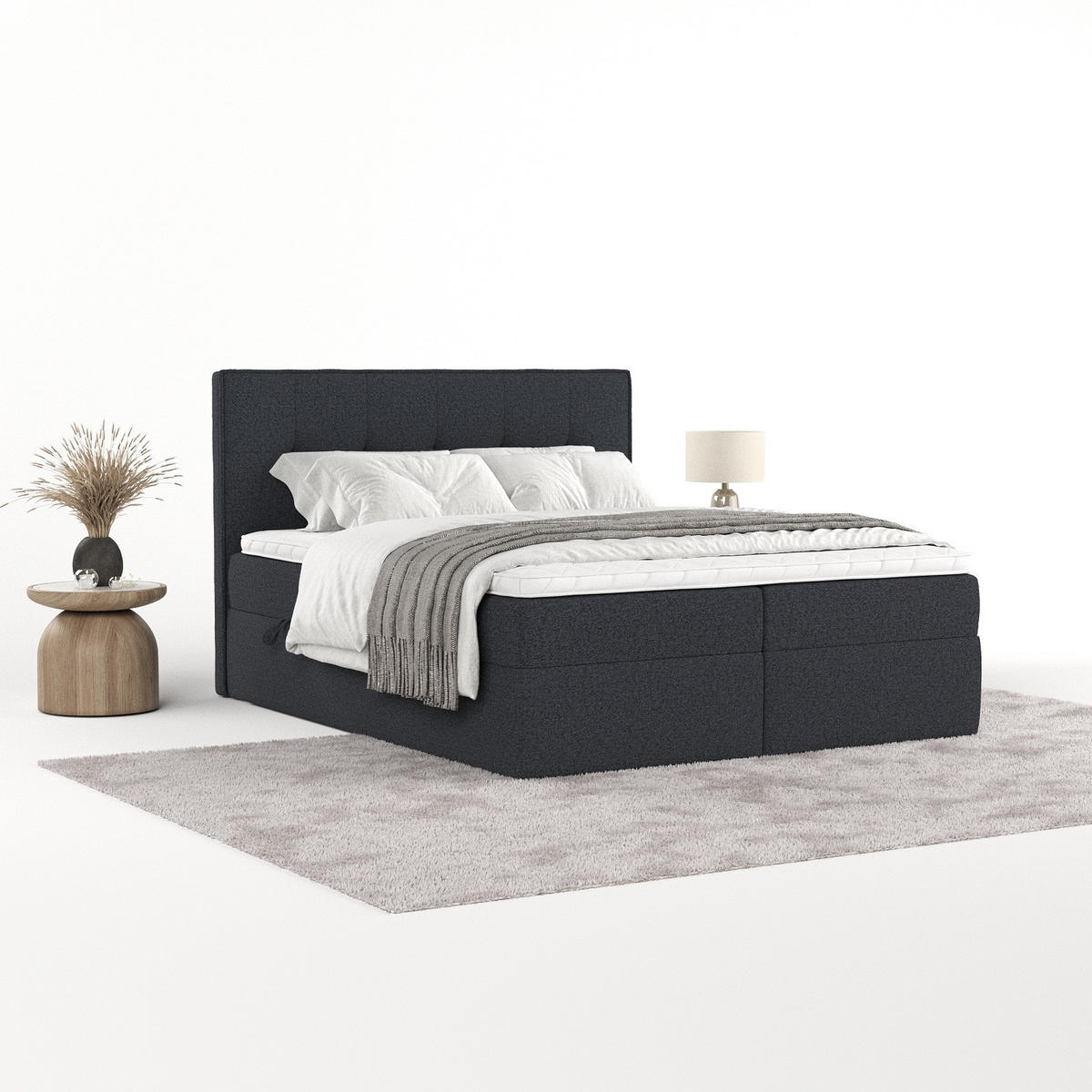 BOXBETT Mireo 140/200 cm Anthrazit im Riva Stoff - Anthrazit/Schwarz, Holz/Holzwerkstoff (140/200cm) - AltaBeds