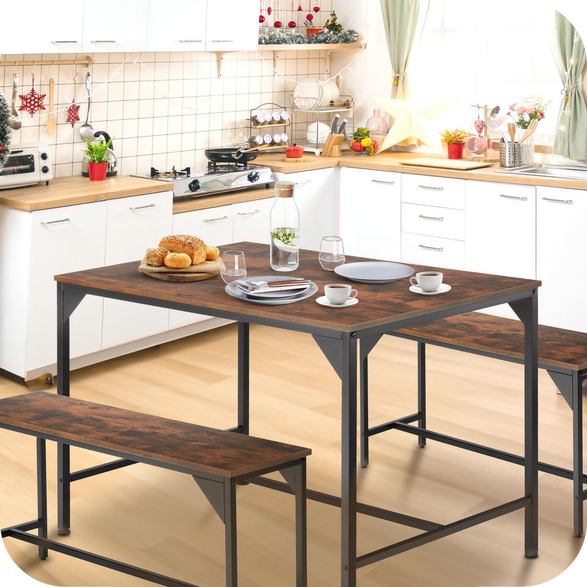 SITZGRUPPE Bolton,mit höhenverstellbaren Kunststofffüßen,Industrial Holz dunkel, rustikal - Rostfarben, Holz (130/75/100cm) - tectake