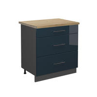 KÜCHENUNTERSCHRANK Fame-Line Dunkelblau Hochglanz 80 cm mit 3 Schubladen, AP Eiche - Anthrazit/Dunkelblau, Holzwerkstoff (80/82/60cm) - Vicco