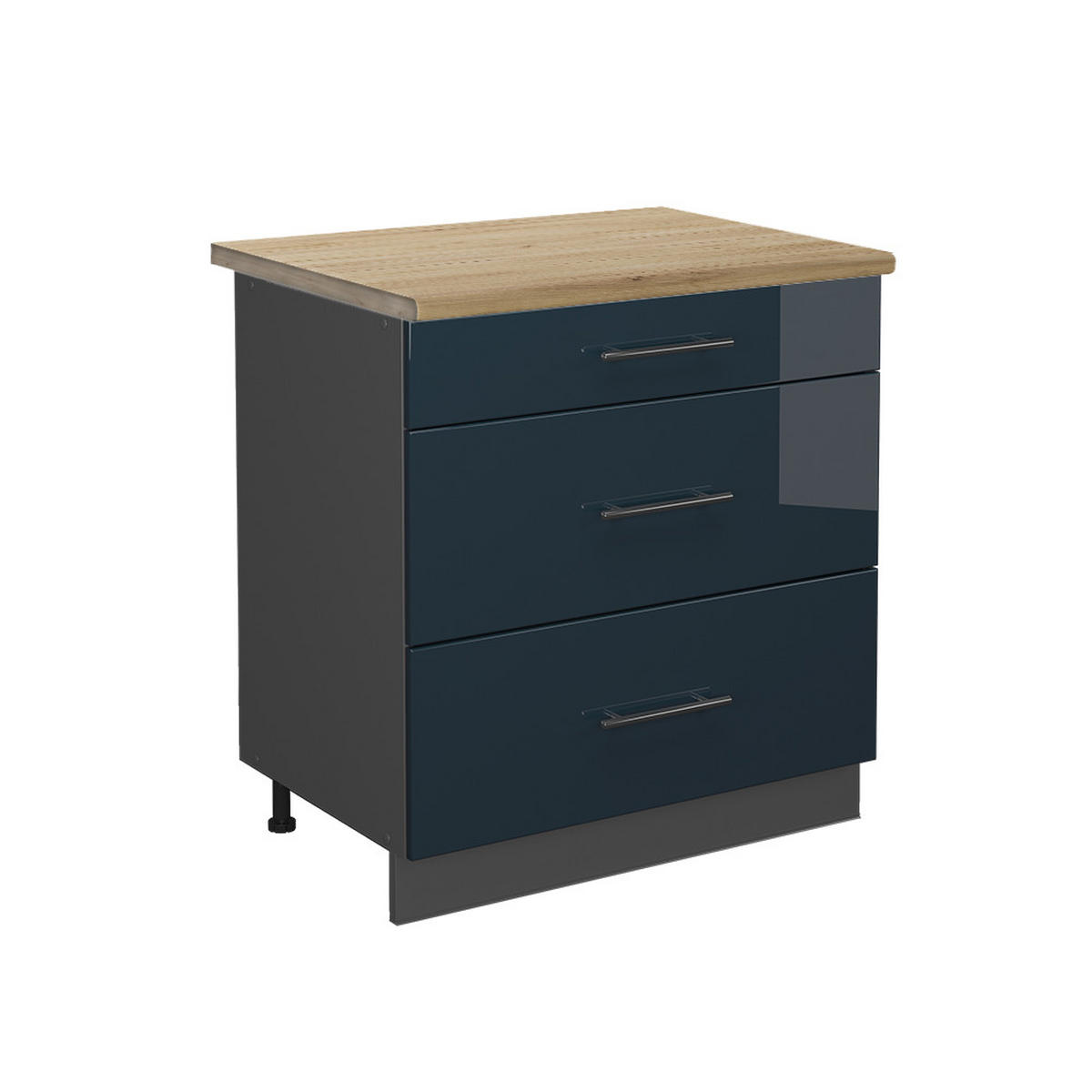 KÜCHENUNTERSCHRANK Fame-Line Dunkelblau Hochglanz 80 cm mit 3 Schubladen AP Eiche - Anthrazit/Dunkelblau, Holzwerkstoff (80/82/60cm) - Vicco