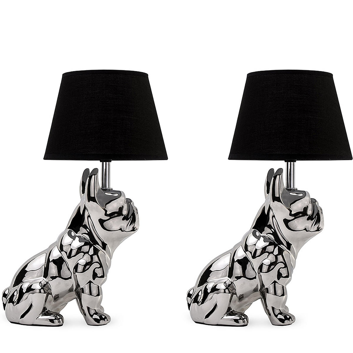 TISCHLAMPE FODIO 2-er Set, Silber/Schwarz - Silberfarben/Schwarz, Keramik/Textil (24/24/40cm) - KONSIMO®