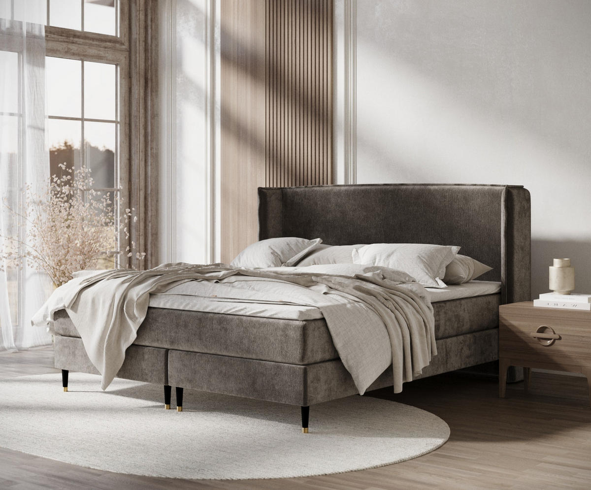 KONTINENTALBETT Ardis Dunkelbraun 200/200 cm mit Matratze und Topper - Dunkelbraun/Schwarz, Holz/Holzwerkstoff (200/200cm) - Maison de Reve