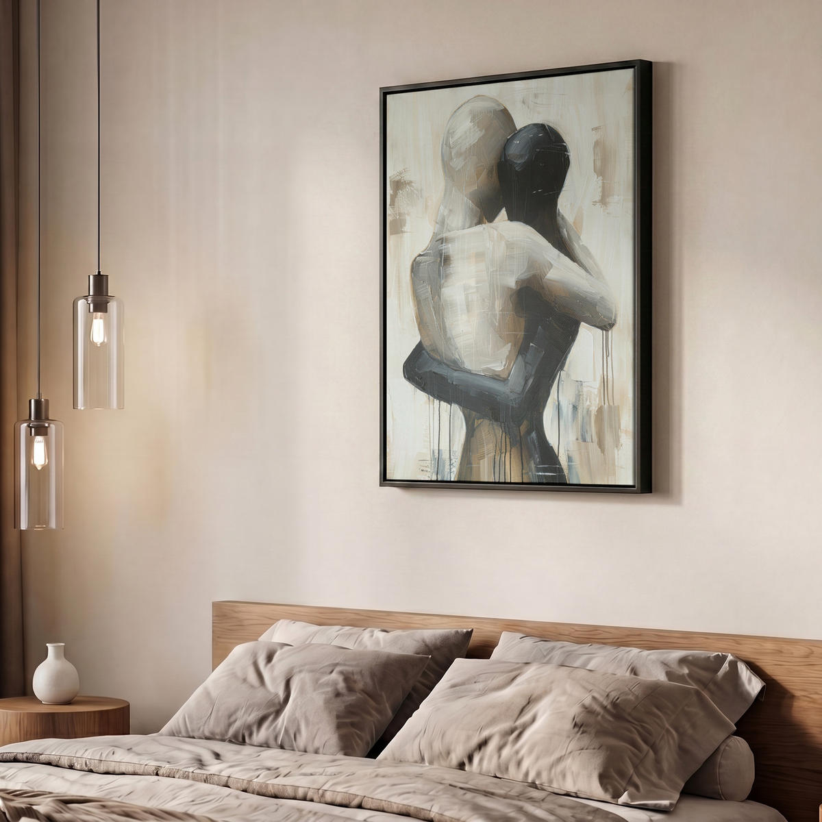 LEINWAND Bilder mit Rahmen - Abstrakt - Liebe - Schwarz und weiß - Modern - 60x80 - Schwarz, Textil (60/80cm) - MuchoWow
