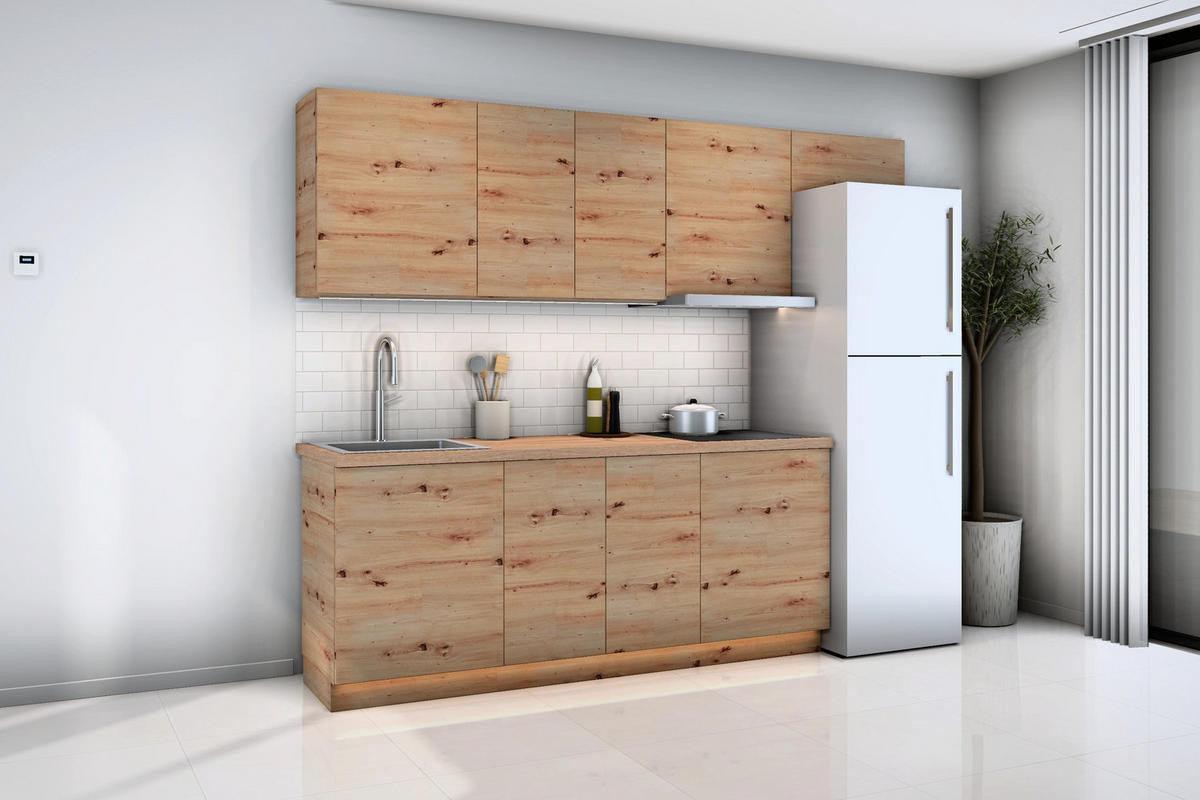 KÜCHENZEILE Nexa Woodline – 260 cm – K16-G260 - Hellbraun, Holzwerkstoff (260/210/47cm) - ROYAL24_MARKT