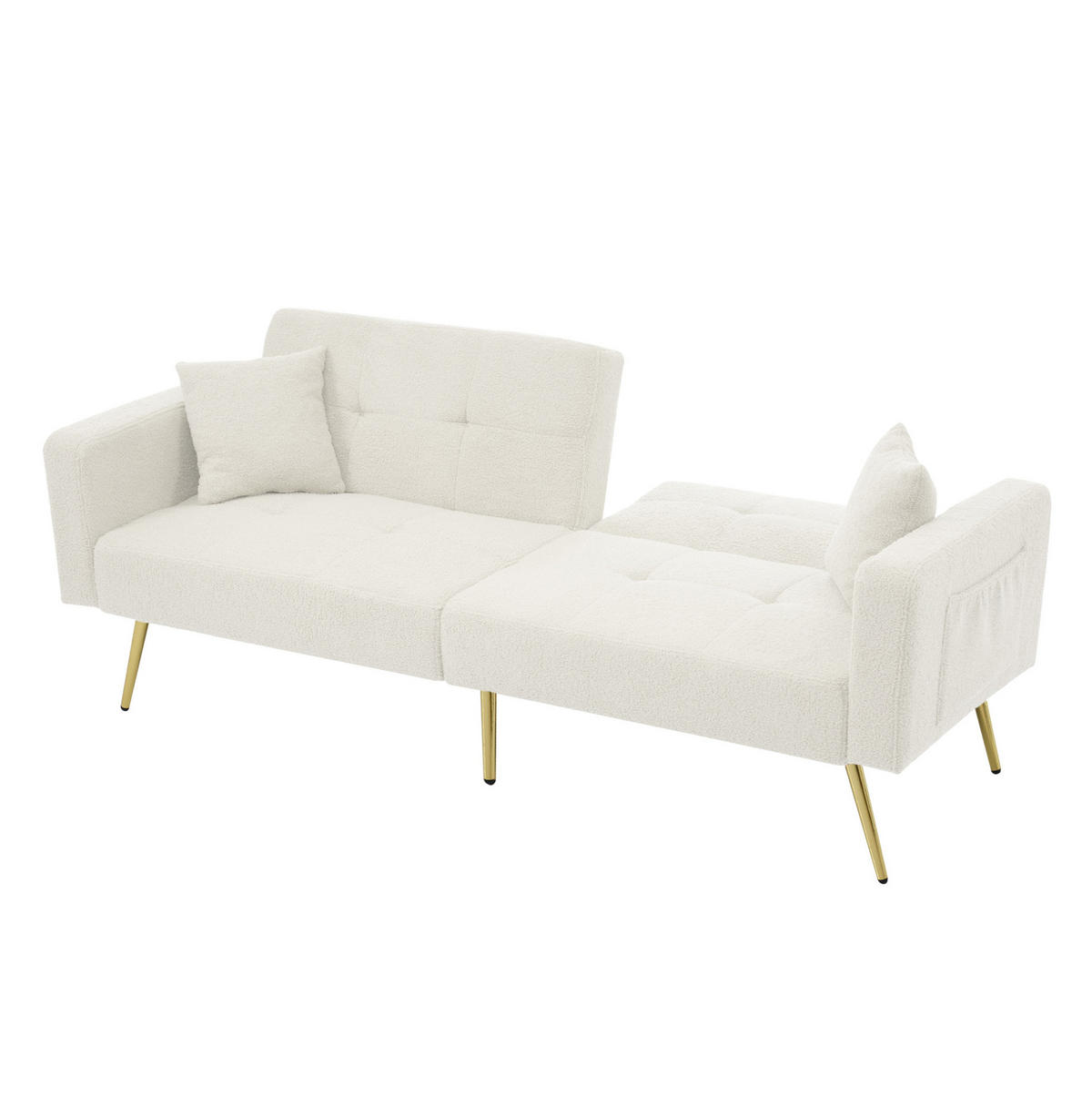 SCHLAFSOFA Lammwollstoff mit Seitentaschen verstellbar 105/138/180 Grad Weiß 175/64/72 cm - Weiß, Textil (64/72/175cm) - Redom