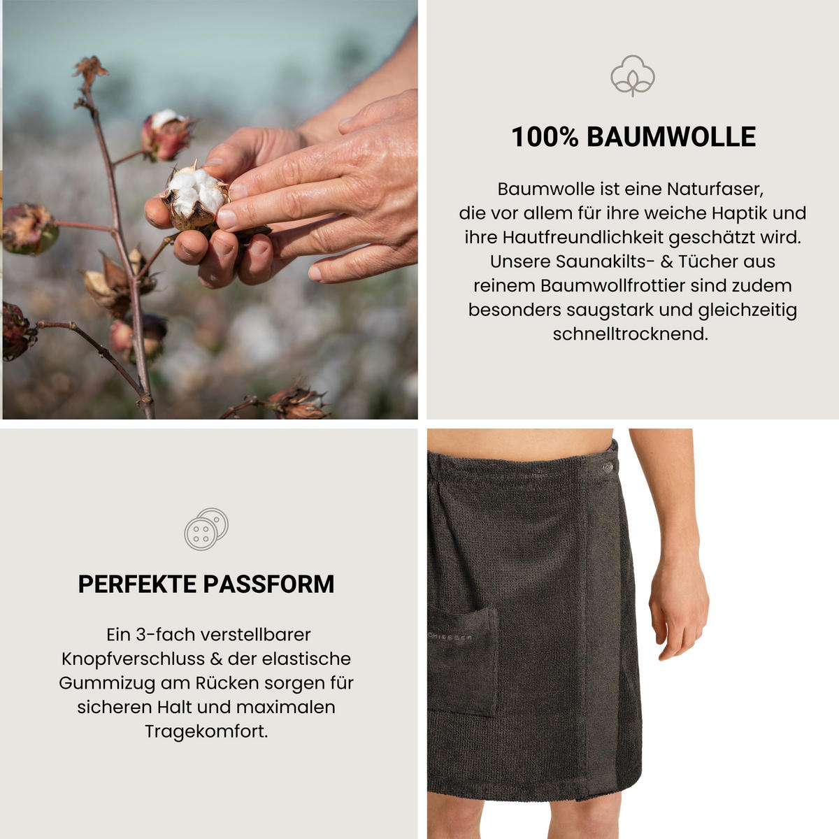 SAUNAKILT Turin Herren - 46-54 - Dunkelgrau - Dunkelgrau, Textil (55/150cm) - SCHIESSER