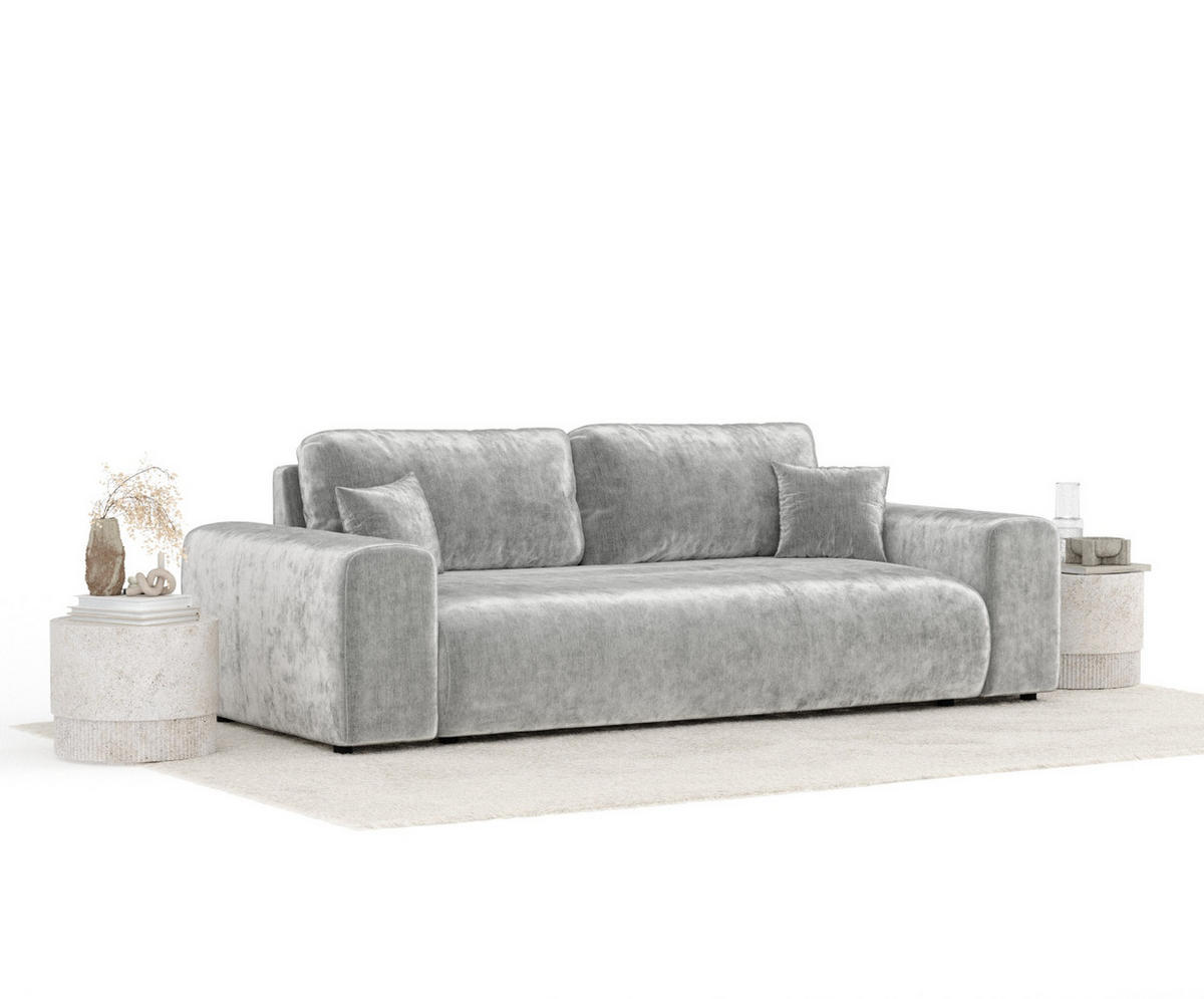3-SITZER-SOFA Zanzibar Hellgrau Chenille - Hellgrau/Schwarz, Holz/Holzwerkstoff (213/79/108cm) - Maison de Reve