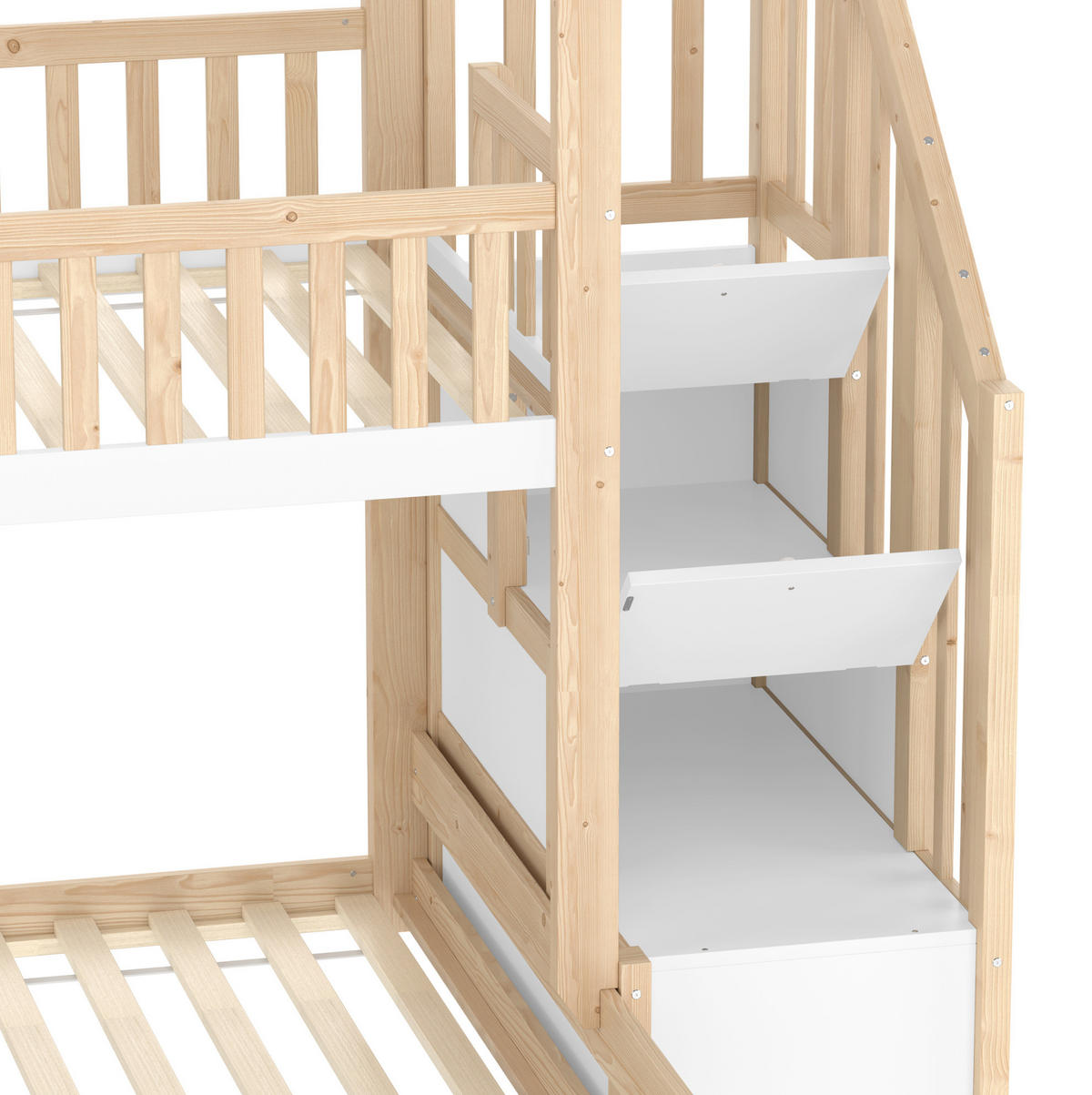 HAUSBETT 90/200 + 140/200 cm aus Kiefer mit Stauraumleiter - Naturfarben, Holzwerkstoff (90/200cm) - BEAOK