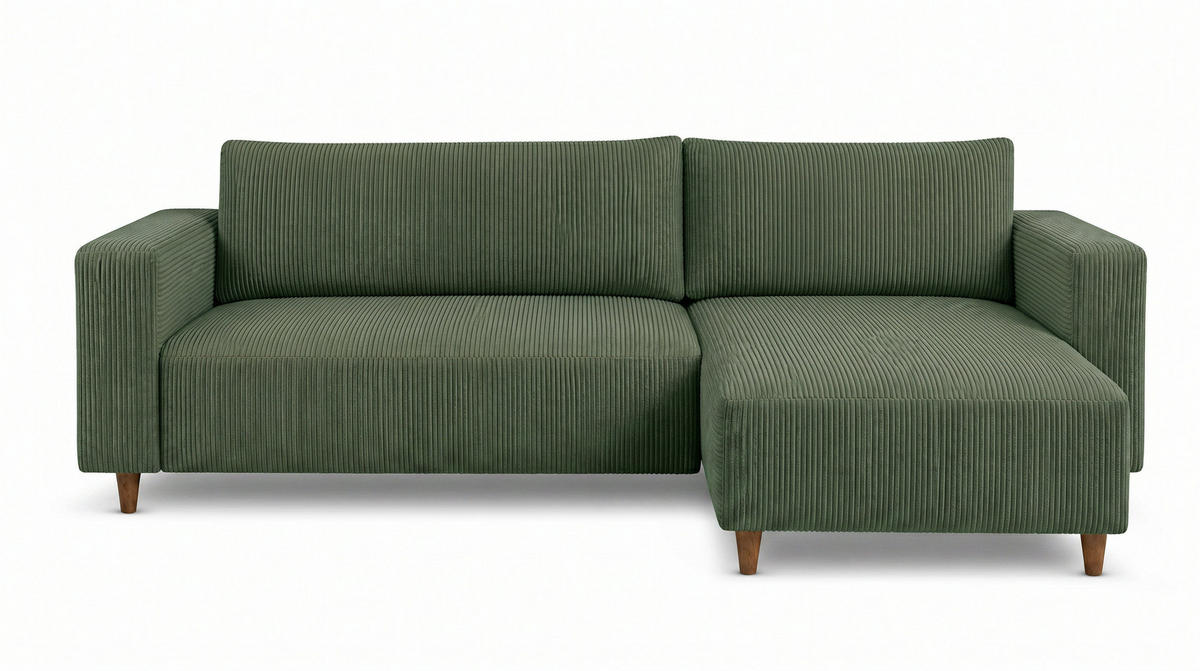 ECKSOFA mit Schlaffunktion und Bettkasten Rio, Ecksofa Cordstoff Grün, Ottomane Universal, 249x142 cm - Grün, Textil (249/142cm) - Marpur