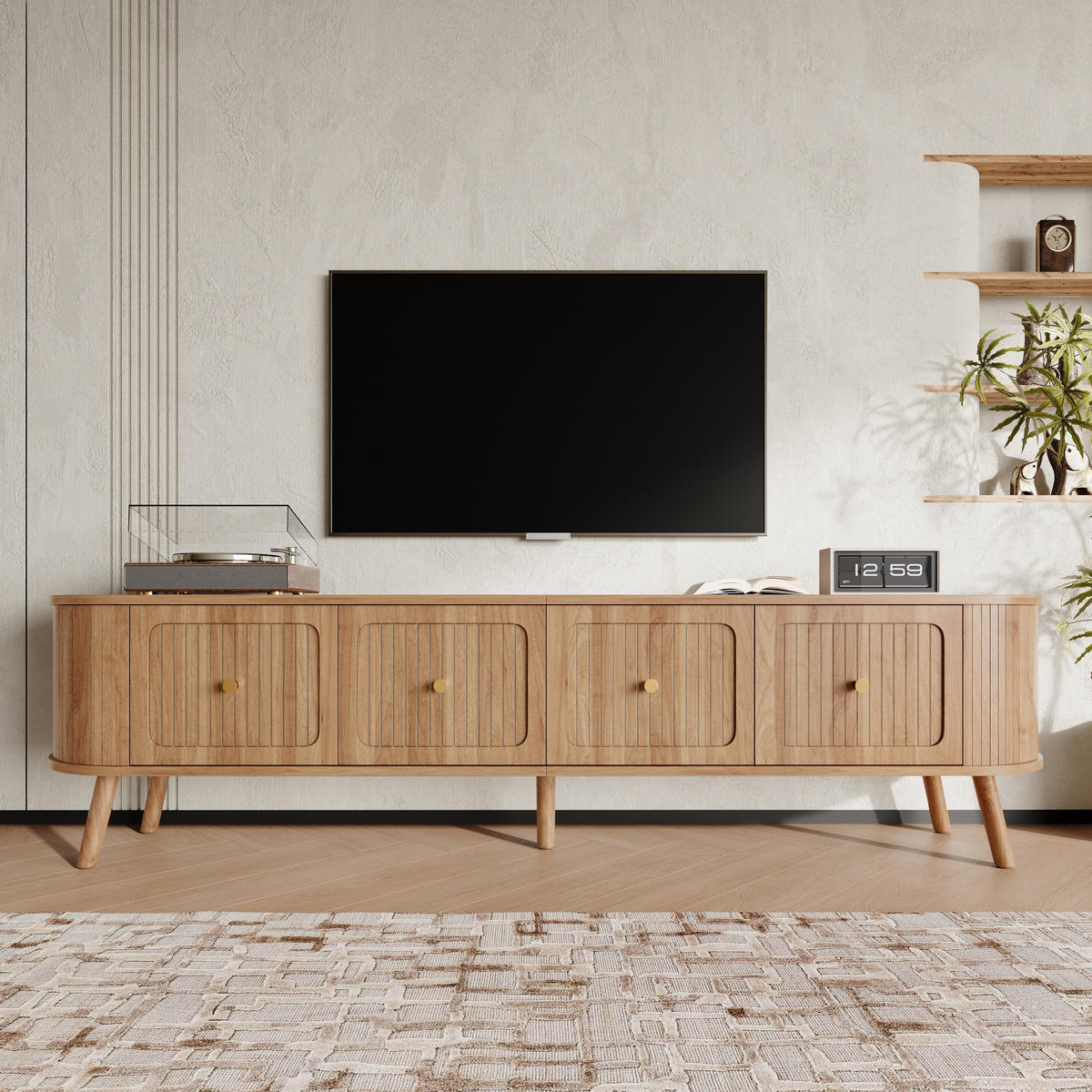 TV-SCHRANK 180cm 4 Türen Goldgriffe Holzbeine modern - Eichefarben, Holzwerkstoff (38/47/180cm) - FLIEKS
