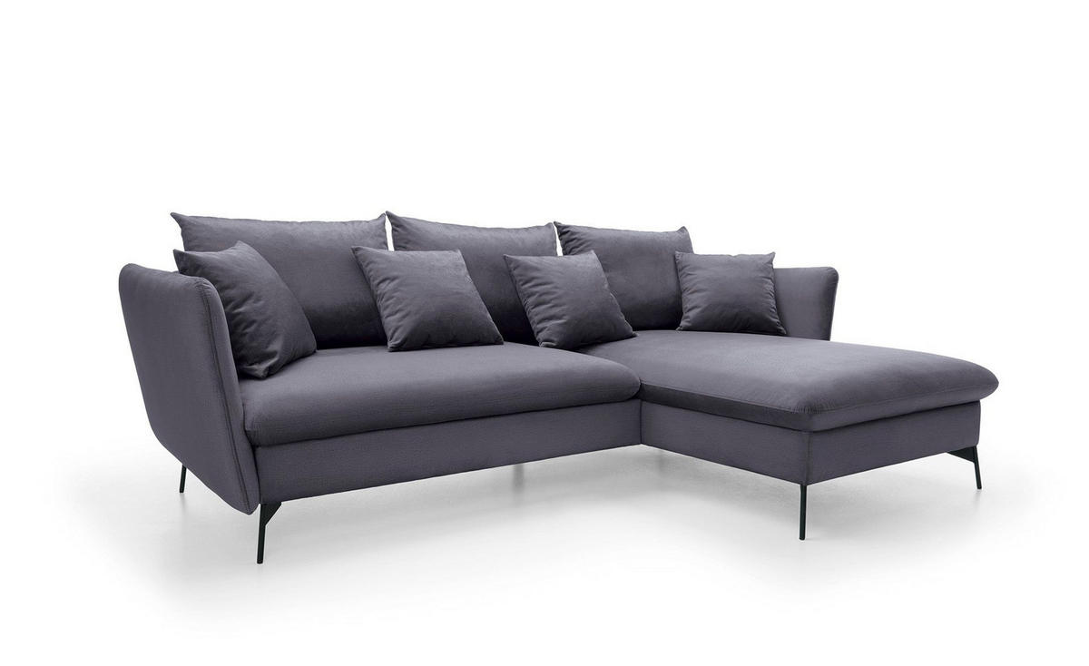 ECKSOFA FERRO Grau Velours-Stoff mit Schlaffunktion - Grau, Holz (258/167cm) - MASSENO
