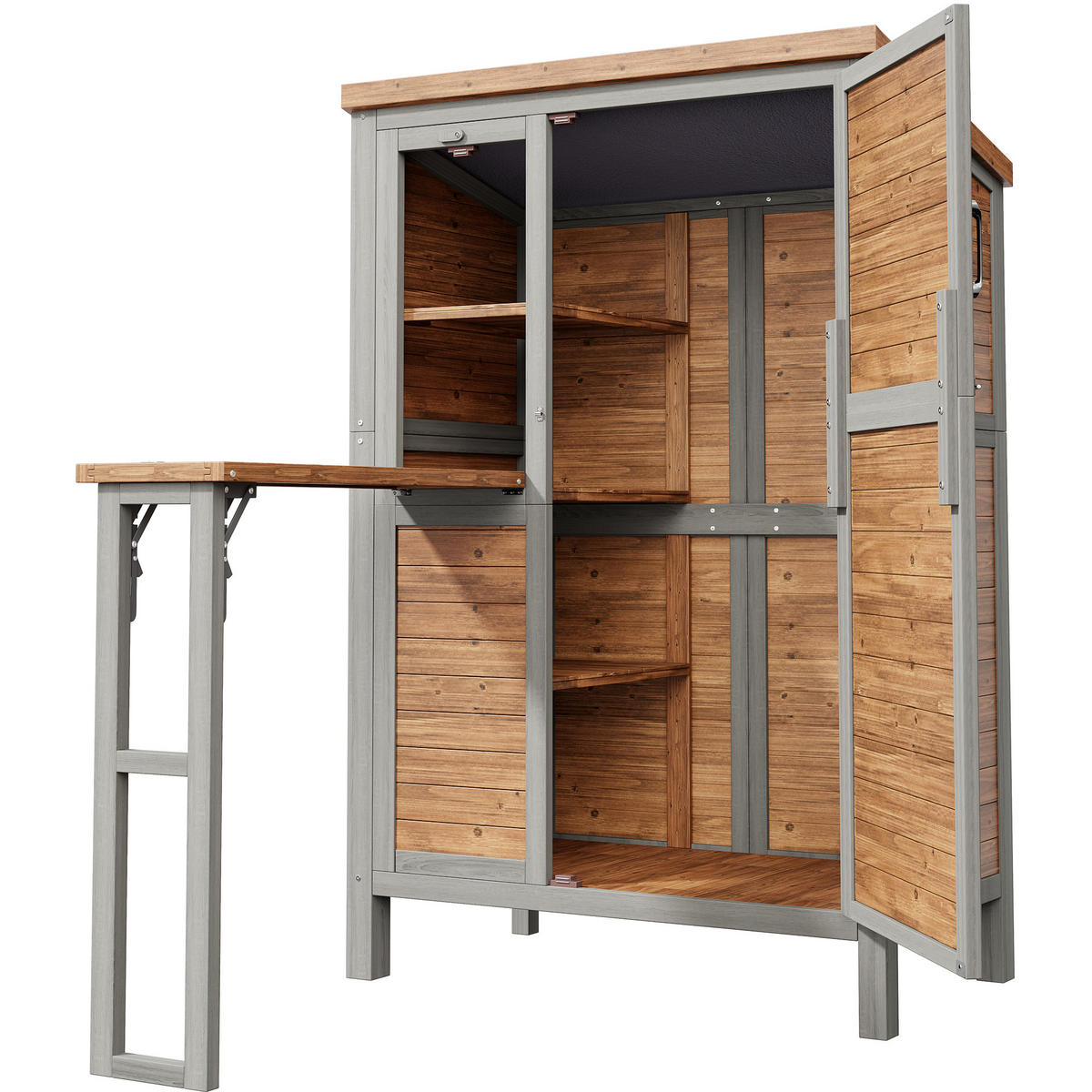 GARTENSCHRANK Tannenholz mit ausklappbarer Arbeitsplatte - Braun, Holz (46/160/86cm) - ComfortXL