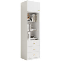 VITRINE Weiß 50×40×180 cm aus Holzwerkstoff mit verstellbaren Glasböden drei Schubladen und offenem Stauraum - Weiß, Holzwerkstoff (50/180/40cm) - Luhomfu