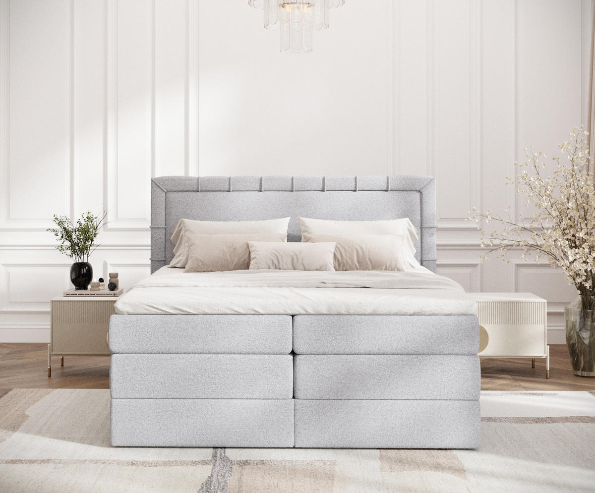 BOXSPRINGBETT Rosabel Hellgrau 180/200 cm mit Matratze und Topper - Hellgrau/Schwarz, Holz/Holzwerkstoff (180/200cm) - Maison de Reve