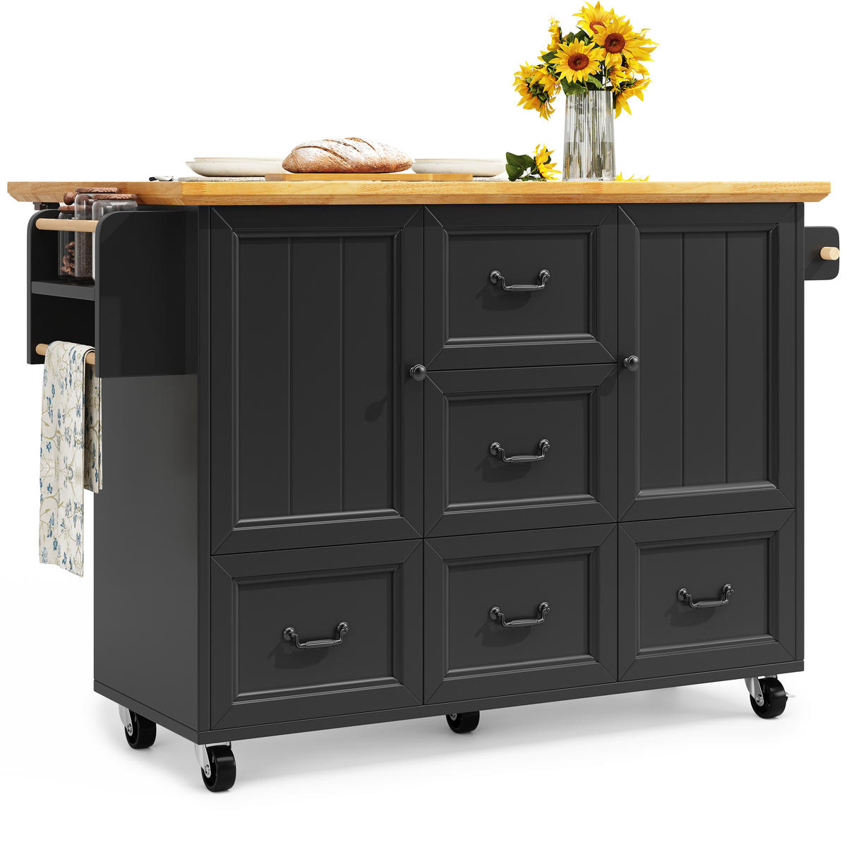 KÜCHENINSEL Schwarz 120/73/93 cm - Schwarz, Holzwerkstoff (120/93/45cm) - PANGIVO