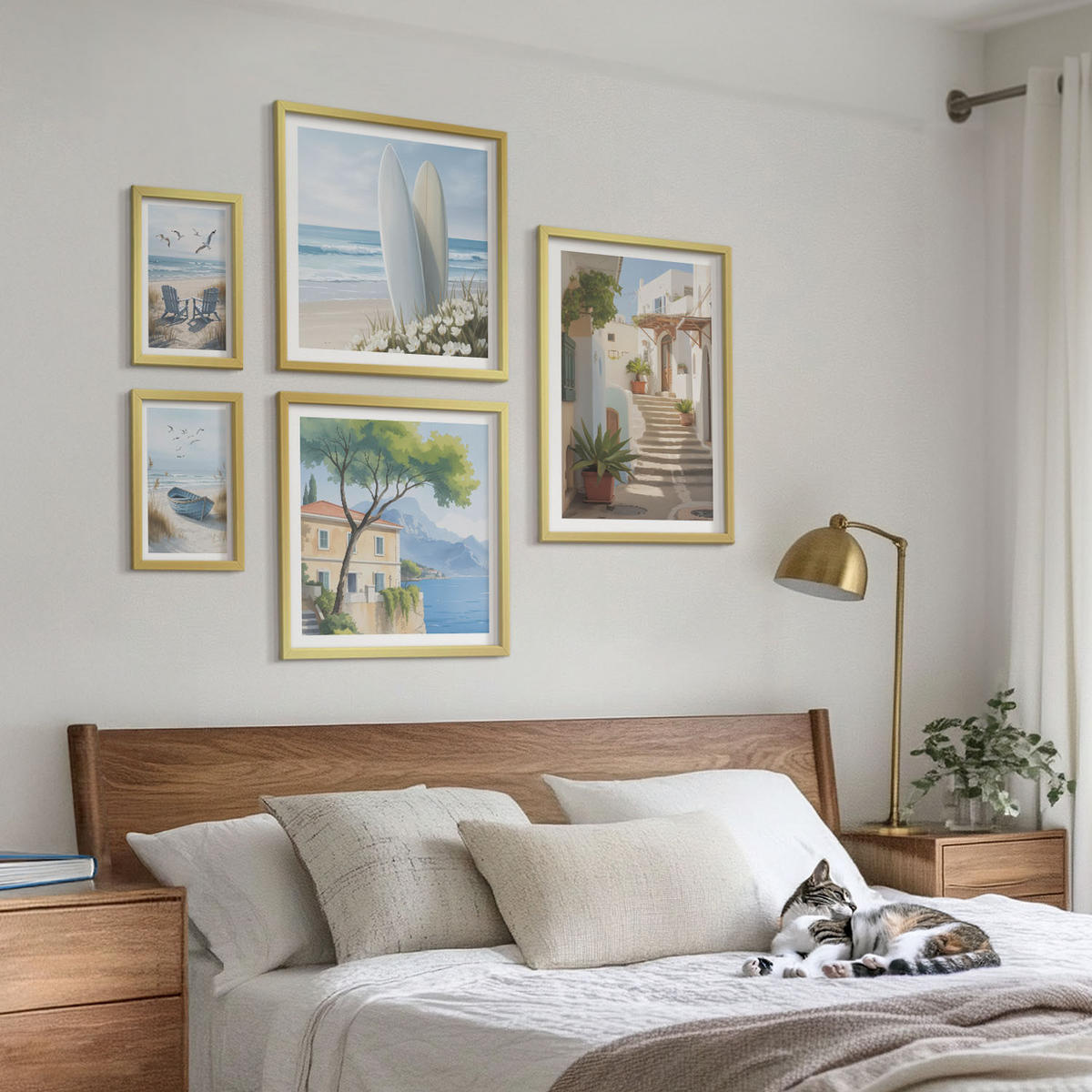 WANDBILDER 5er Set - 50x50 cm & 20x30 cm & 40x60 cm Goldrahmen - Straßenblumen, Fahrrad bemalt - Goldfarben, Kunststoff (40/60cm) - ArtPrintCave