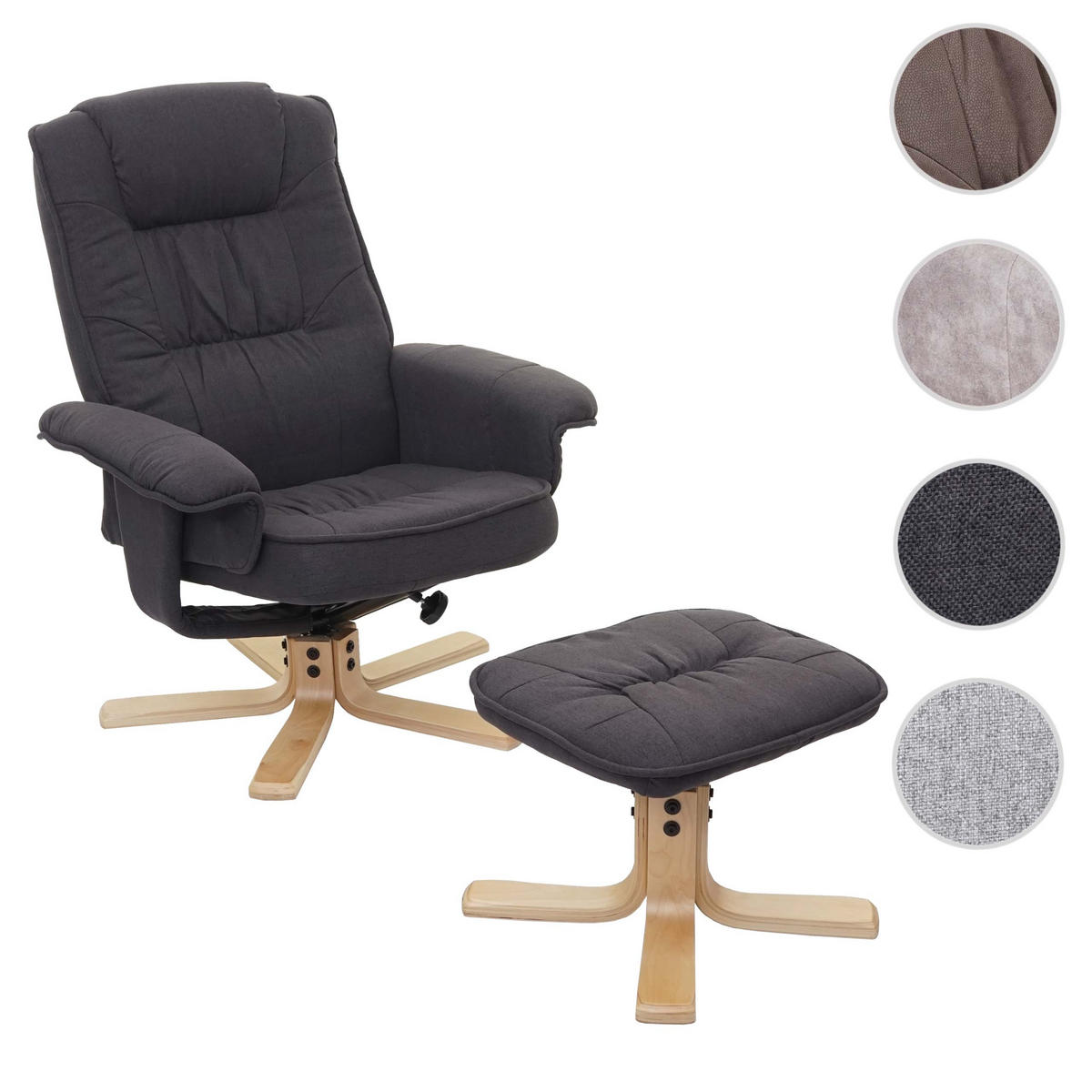 RELAXSESSEL MIT HOCKER Anthrazit - Anthrazit, Textil (80/100/70cm) - MCW