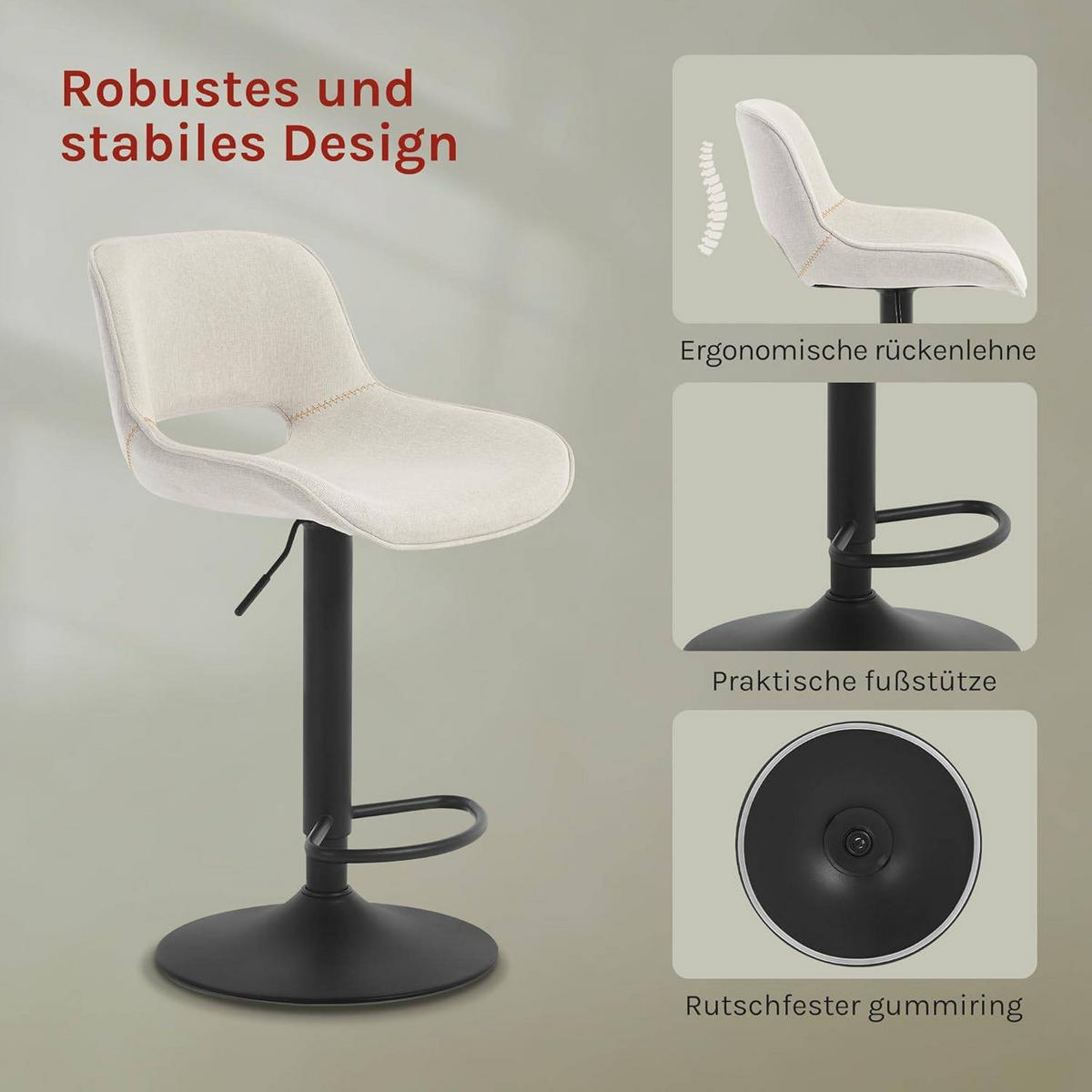 BARHOCKER höhenverstellbar, aus Metall - Beige, Textil/Metall (49/106/49cm) - Woltu