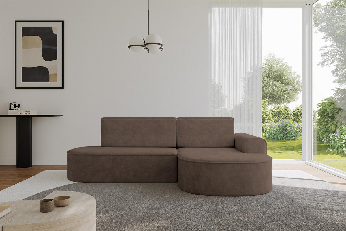 ECKSOFA mit Schlaffunktion und Bettkasten Ottomane Rechts MARI-L1-S - 283x167x85 cm Braun Velours - Schwarz/Bronzefarben, Holzwerkstoff/Kunststoff (167/283cm) - ALTDECOR