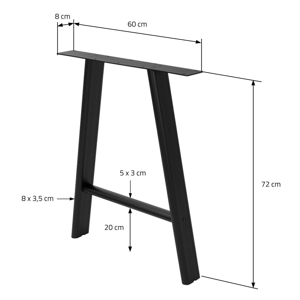 NOHY STOLU kovové černé, sada 2 ks, 60 x 72 cm, plochý podstavec ve tvaru písmene A z oceli - černá, kov (8/72/60cm) - ML-DESIGN