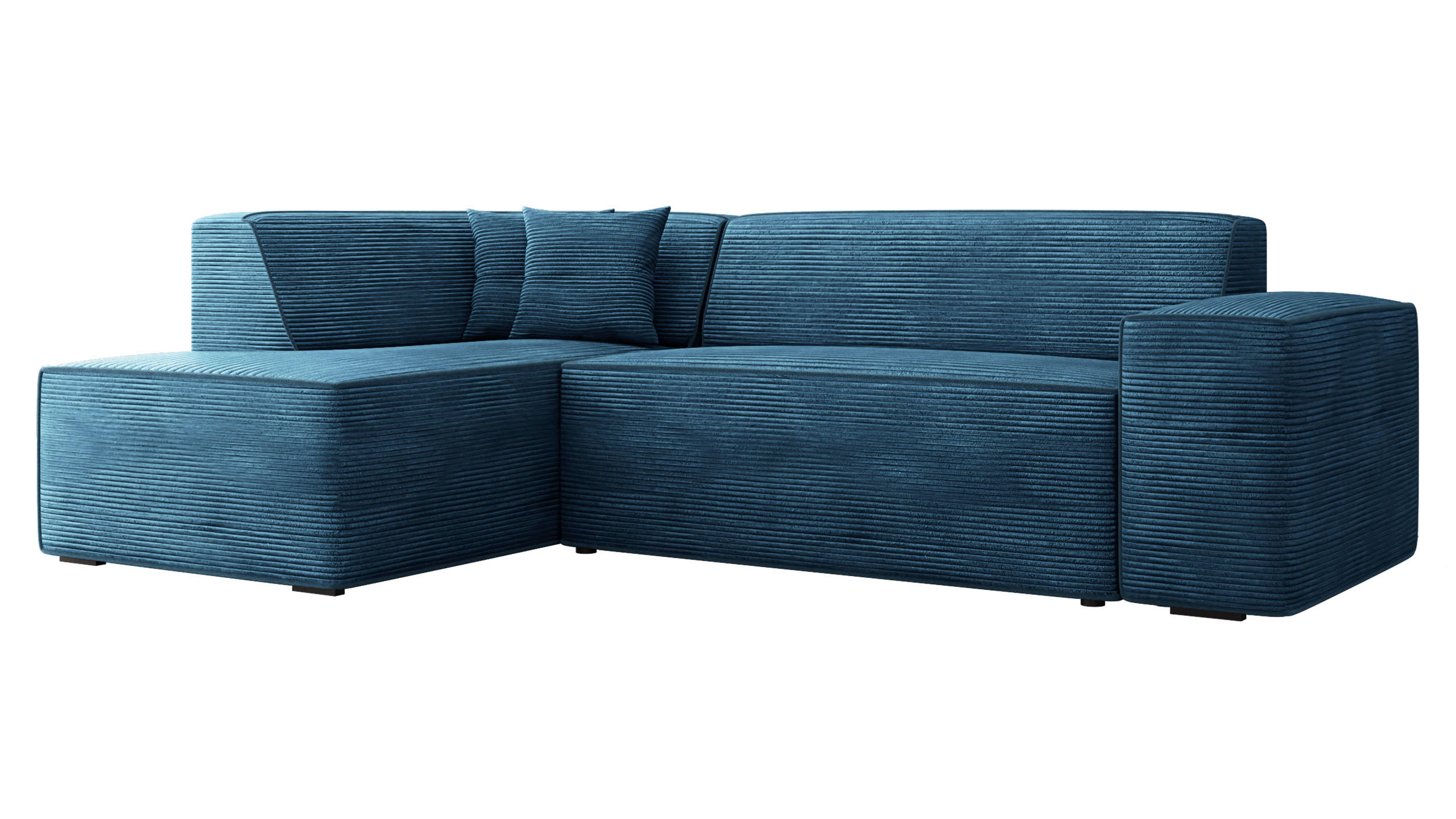ECKSOFA Lordin Cord, Seite: Links - Blau/Schwarz, Holz/Textil (267/205cm) - MIRJAN24