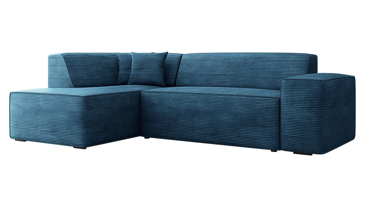 ECKSOFA Lordin Cord, Seite: Links - Blau/Schwarz, Holz/Textil (267/205cm) - MIRJAN24