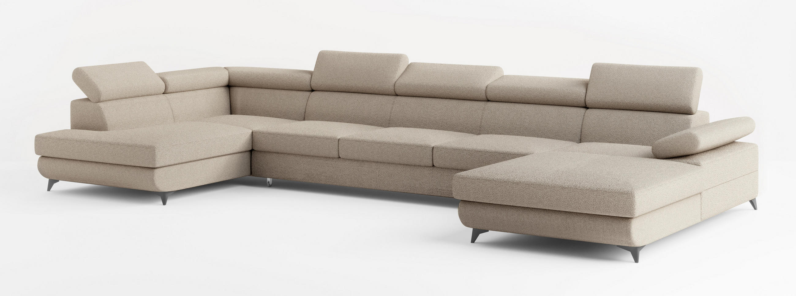 WOHNLANDSCHAFT MONTIVA Beige Boucle-Stoff mit Schlaffunktion - Beige, Holz (410/89/190cm) - MASSENO