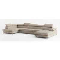 WOHNLANDSCHAFT MONTIVA Beige Boucle-Stoff mit Schlaffunktion - Beige, Holz (410/89/190cm) - MASSENO