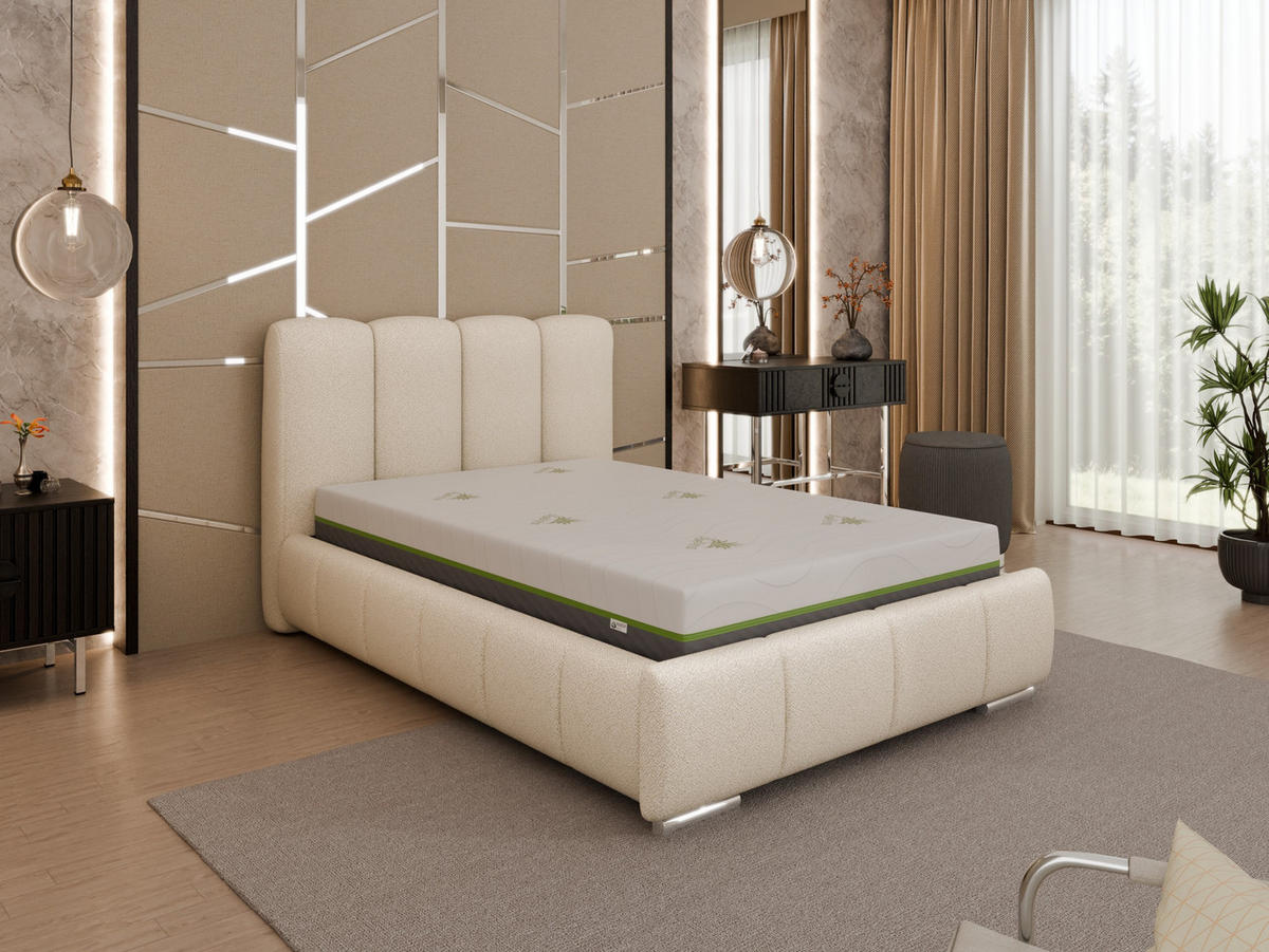 POLSTERBETT Zaira 120 x 200 cm mit Bettkasten und Lattenrost taschenfederkernmatratze mit kokos 21cm - beige - Beige, Holz (120/200cm) - Panda Möbel