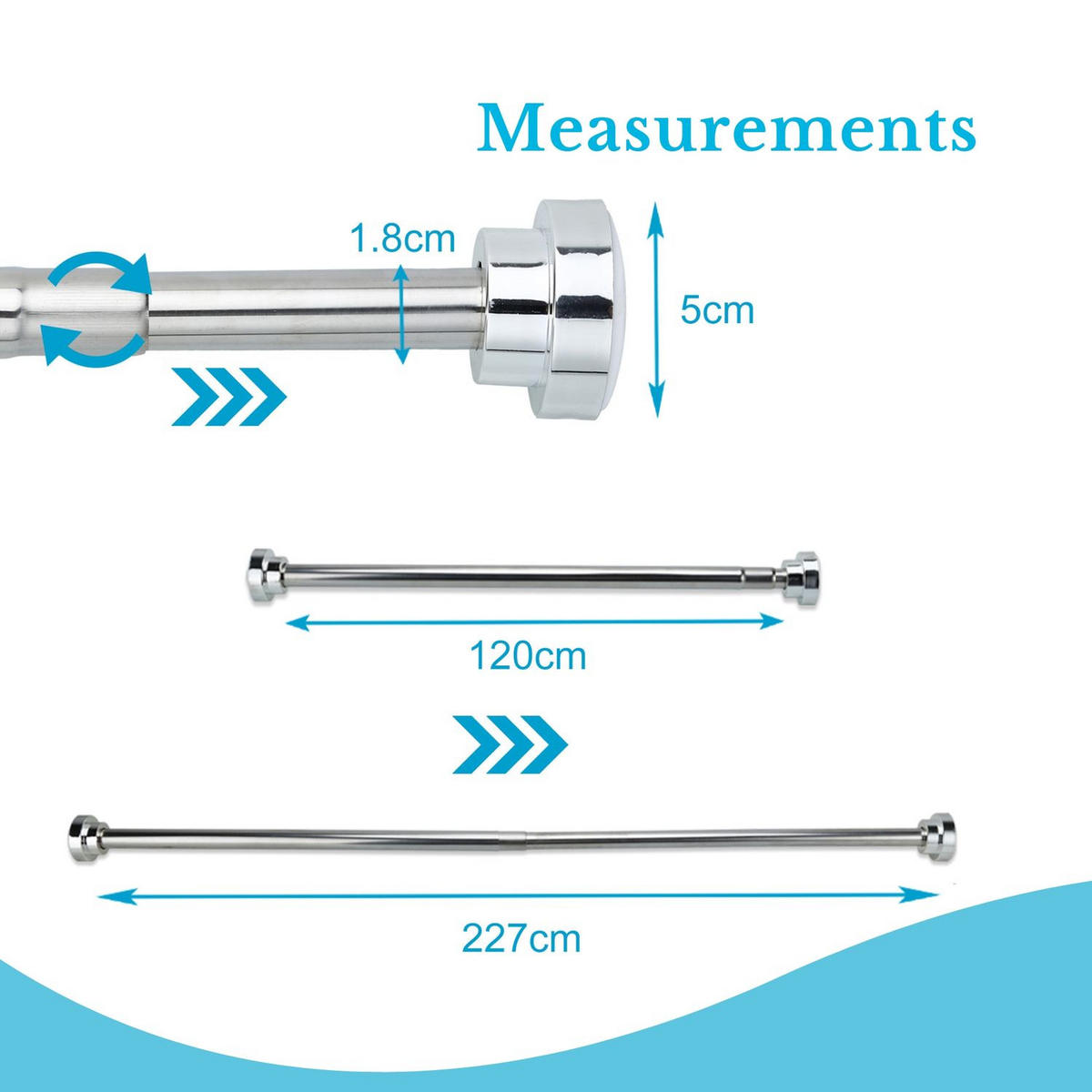 DUSCHVORHANGSTANGE ausziehbar 120 - 220 cm - Silberfarben, Metall (120cm) - Intirilife