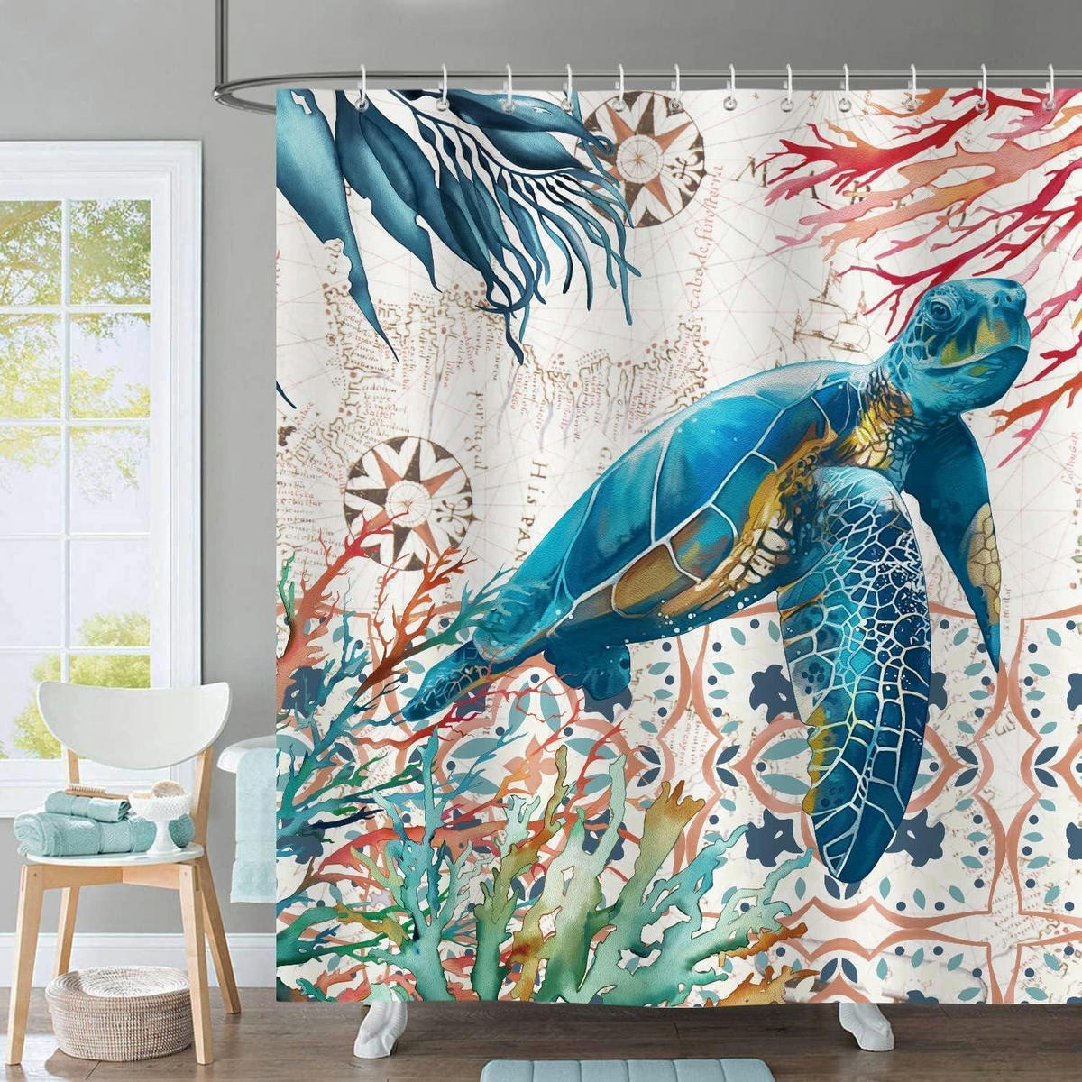DUSCHVORHANG Meeresschildkröte 180 x 180 cm - Multicolor, Textil (180/180cm)