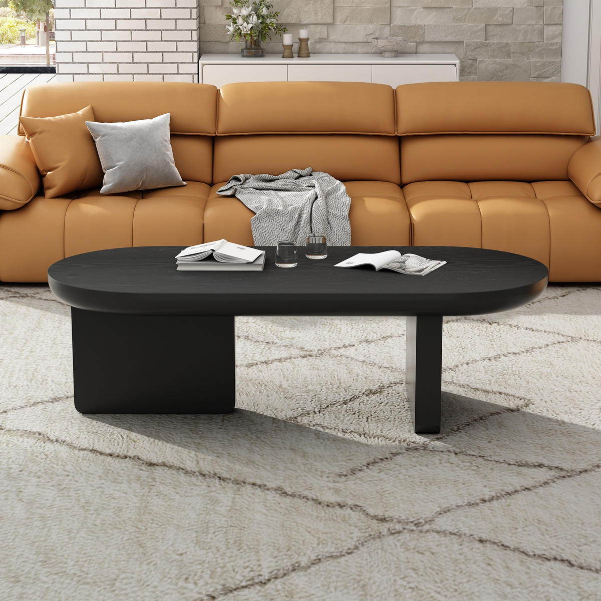 COUCHTISCH 119.7/49.8/35.5cm,Ovaler Tisch,Beistelltisch aus MDF,Schwarz - Schwarz, Holz (49.8/119.7/35.5cm) - LVHOM