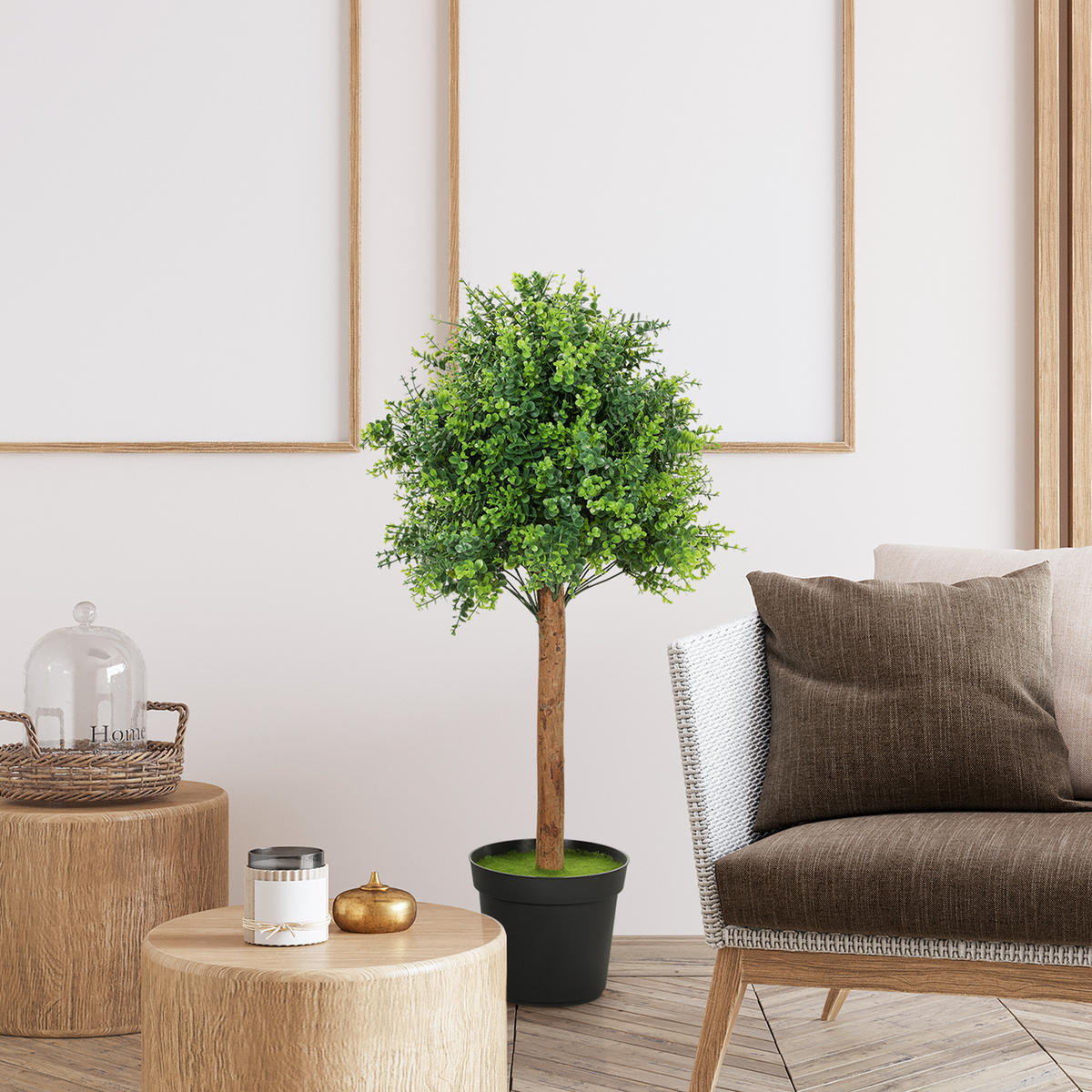 KÜNSTLICHE Buchsbaum 90cm Kunstpflanze im Topf - Schwarz/Grün, Kunststoff (90cm) - HOMCOM