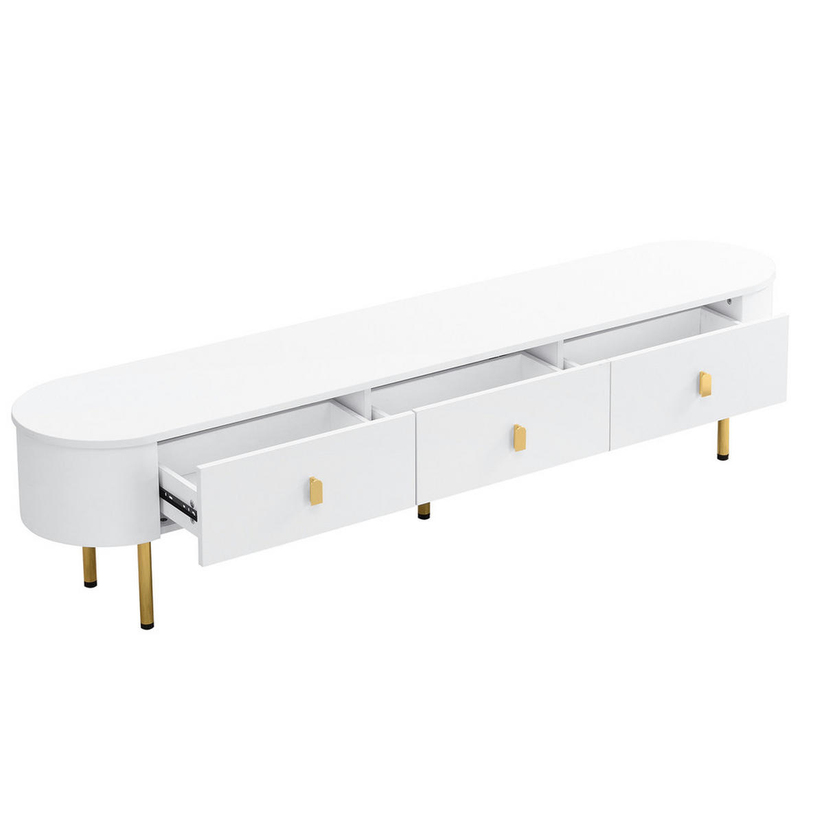 TV-SCHRANK Lowboard Weiß goldene Griffe & Beine geschwungene Ecken - Weiß, Holz (41.91/27.94/45.08cm) - FLIEKS