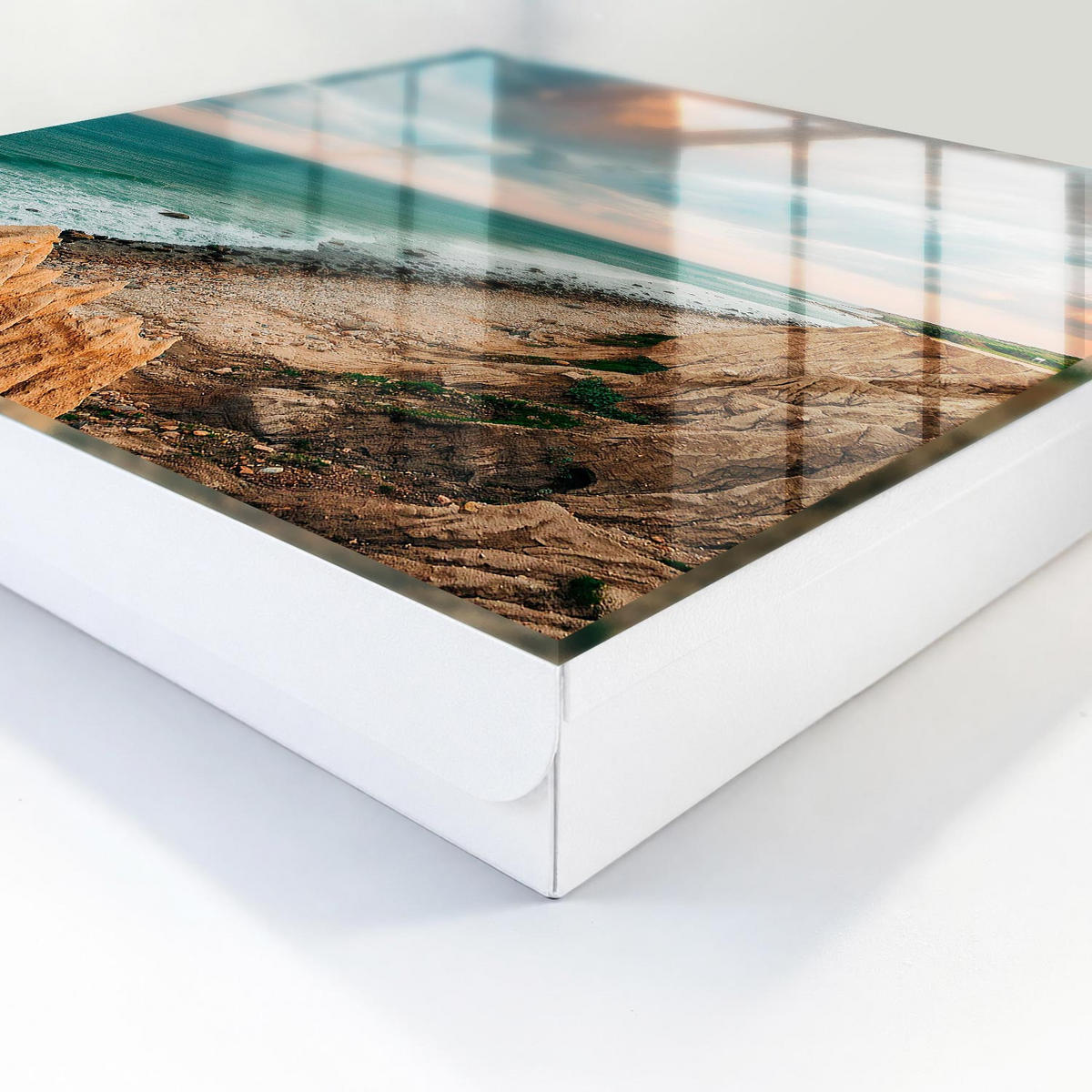SCHLÜSSELBOX Weiß 30x30 cm – Türöffnung nach rechts - Klippen am Meer - Blau, Metall (30/30/5cm) - TULUP