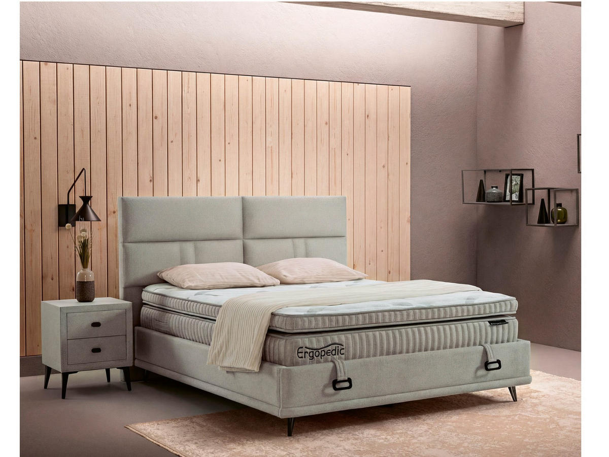 POLSTERBETT Ergopedic 100x200 Beige - Beige, Textil/Metall (100/200cm) - Villa Möbel