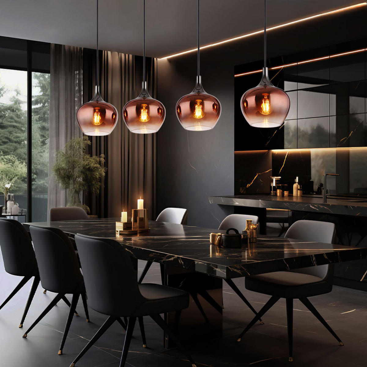 HÄNGELEUCHTE MAXY Metall schwarz Glas kupfer - Schwarz, Glas (100/18/120cm) - Globo Lighting