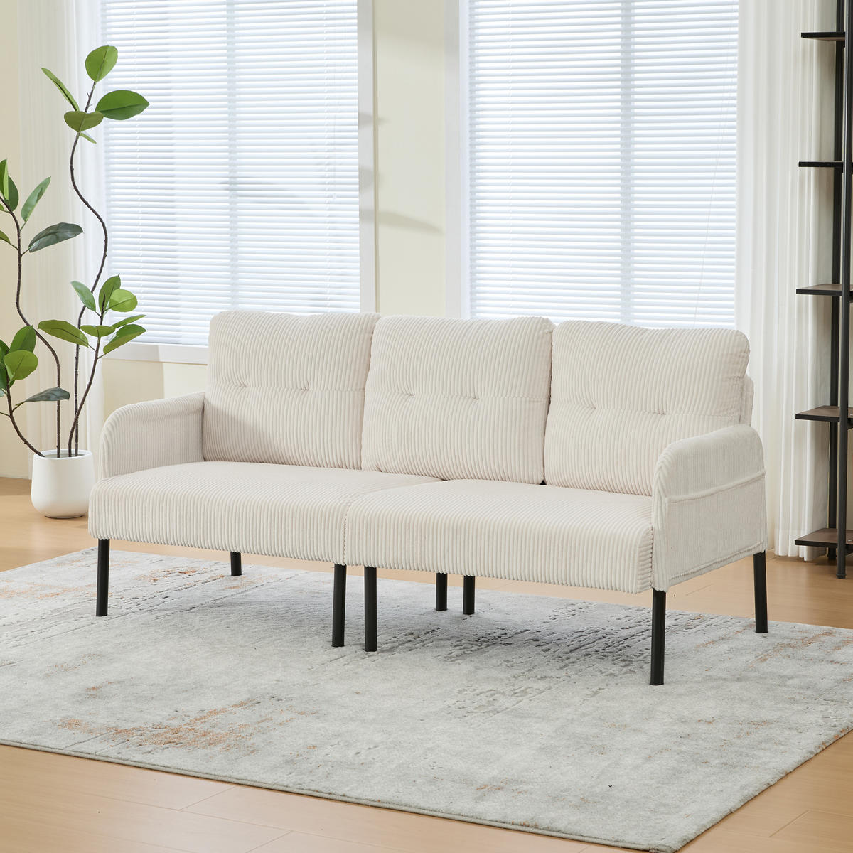 3-SITZER Sofa mit Seitentaschen, Metallgestell & Leinenstoff, 171cm, Beige - Beige/Schwarz, Textil/Metall (171/80/72cm) - LVHOM