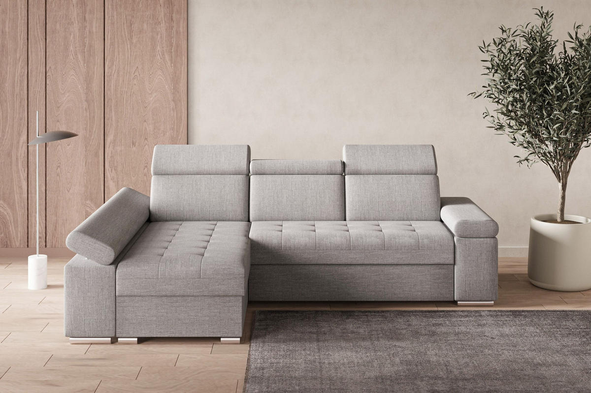 ECKSOFA mit Schlaffunktion Luka L Twist 19 - Hellgrau - Links - Silberfarben/Hellgrau, Holzwerkstoff (260/168cm) - Möblo