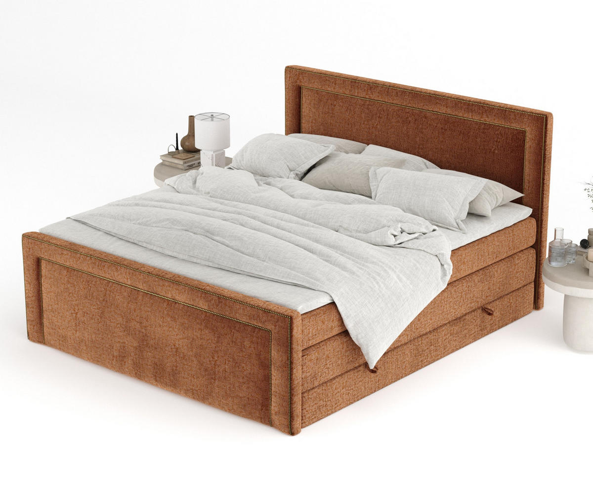 BOXSPRINGBETT Luxora Kupferfarbe 200/200 cm - Schwarz/Kupferfarben, Holz/Holzwerkstoff (200/200cm) - Maison de Reve