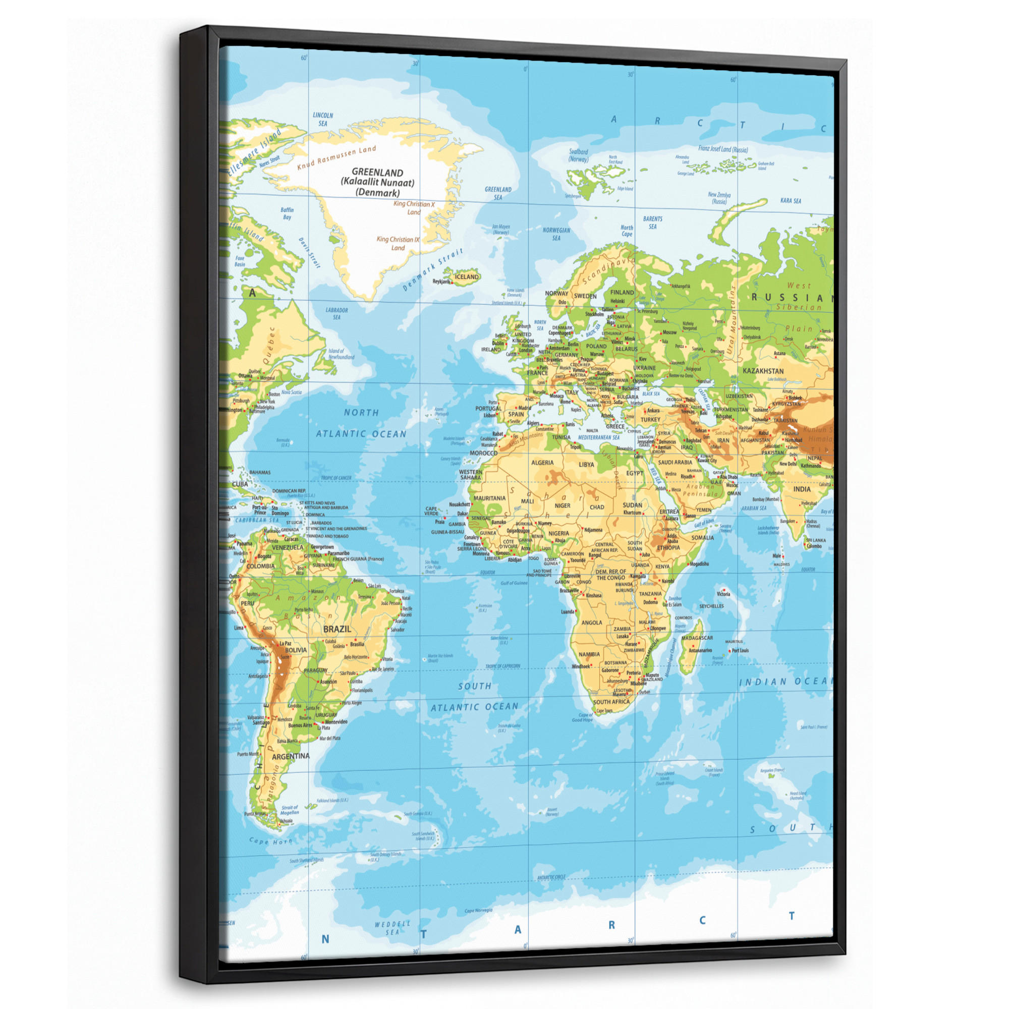 LEINWAND Bilder mit Rahmen - Weltkarte - Statistisch - Blau - Erde - Bildung - 30x40 - Blau, Textil (30/40cm) - MuchoWow
