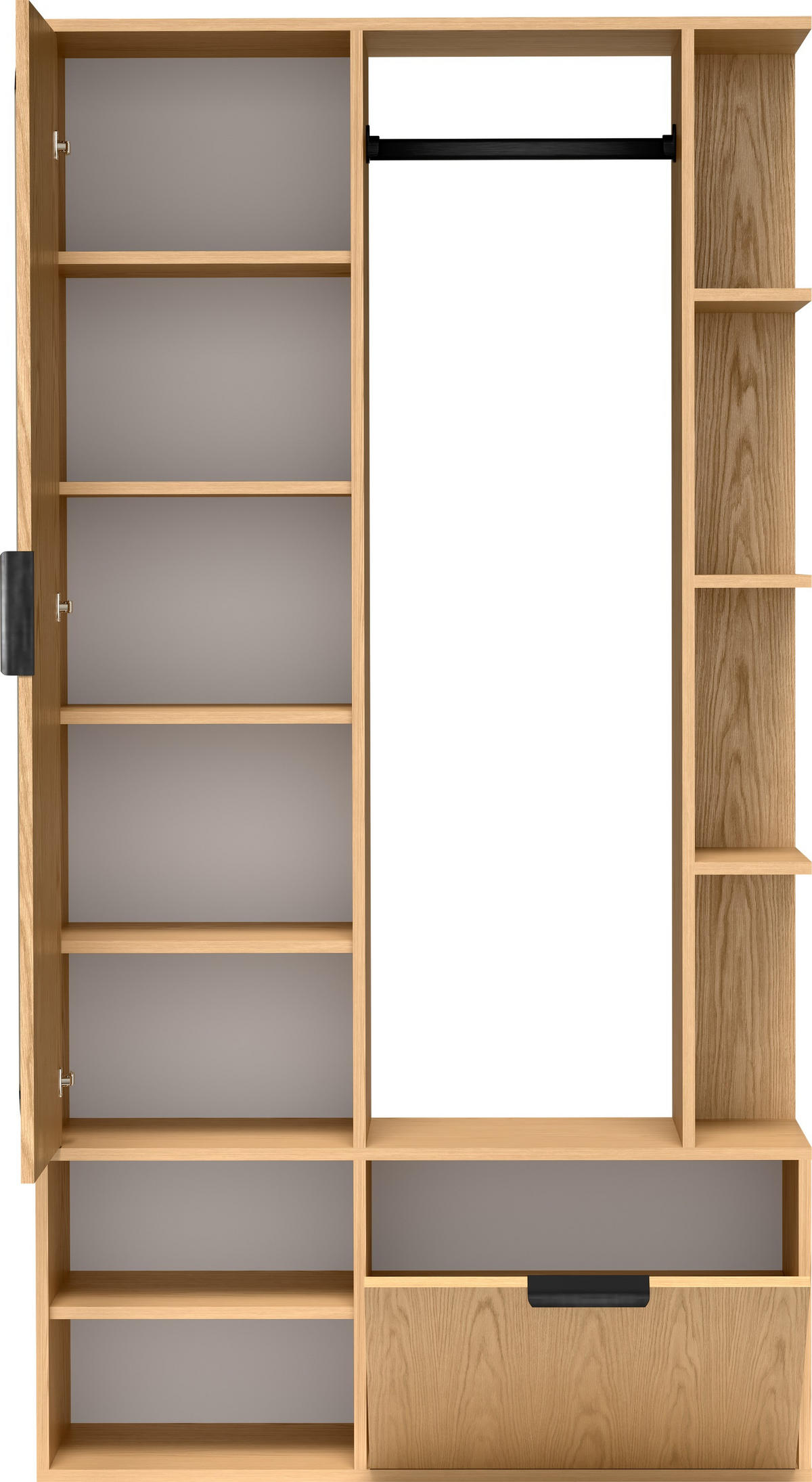GARDEROBE Mela mit Spiegel, Sitzbank & Kleiderstange – 100/189/33 cm – Eiche Hellbraun - Eichefarben/Schwarz, Holzwerkstoff/Metall (100/189.4/33cm) - WFL GROUP